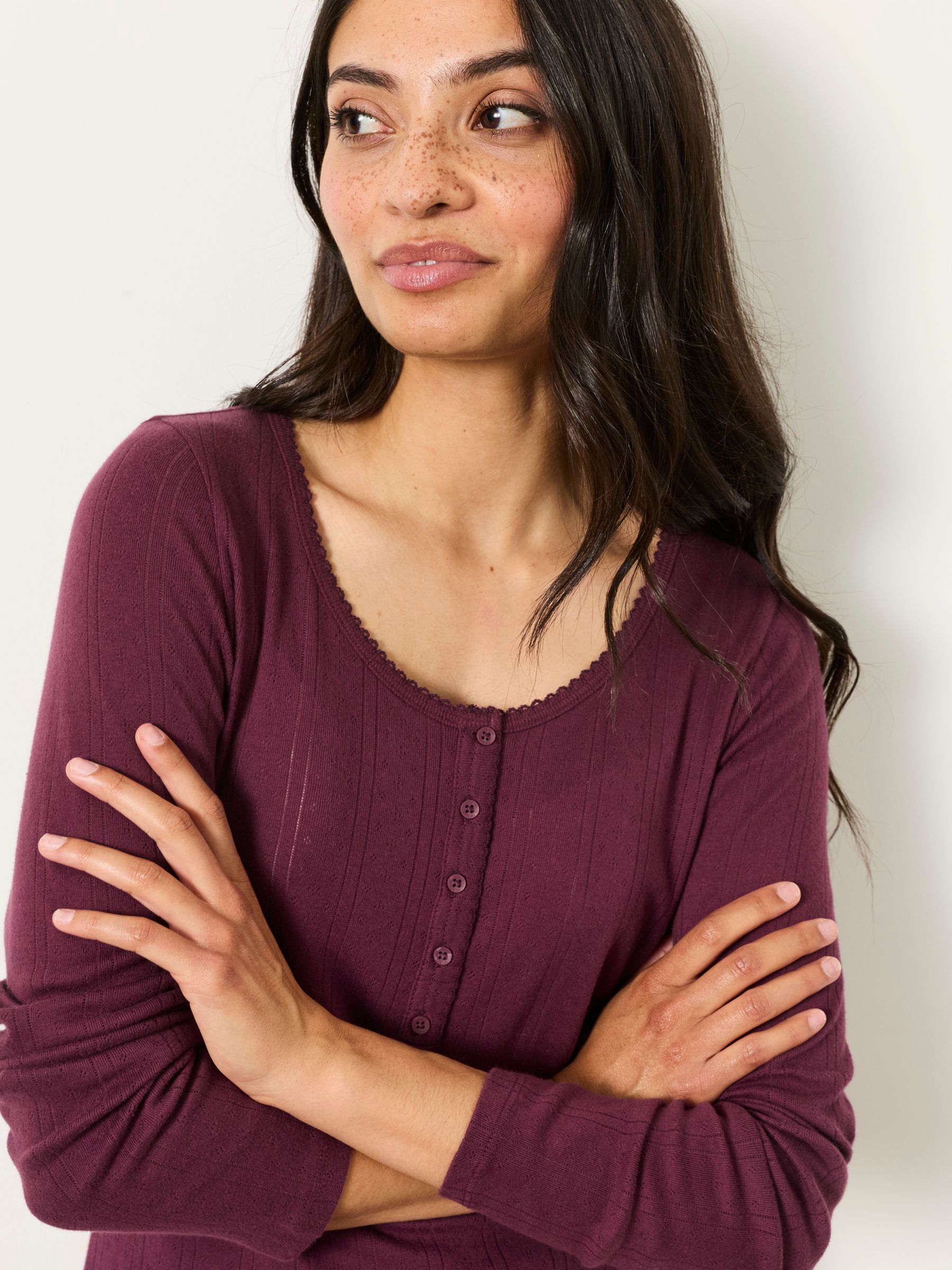 Hattie Plum Purple Henley Pointelle Top - Image 4 of 6