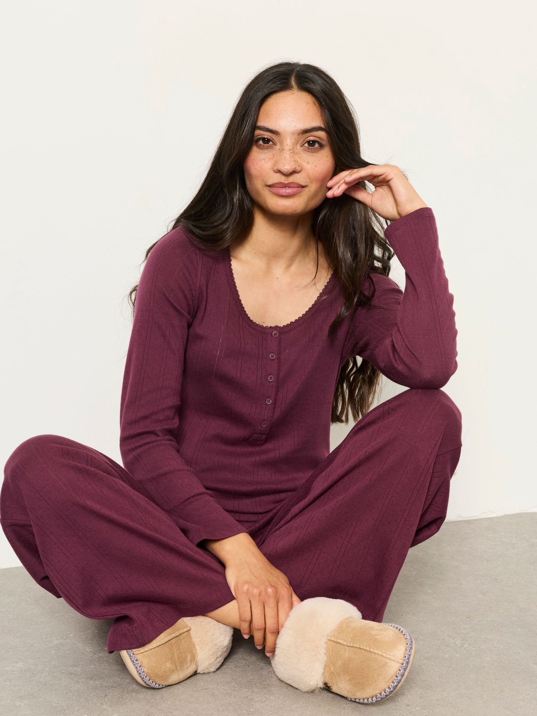 Hattie Plum Purple Henley Pointelle Top - Image 5 of 6