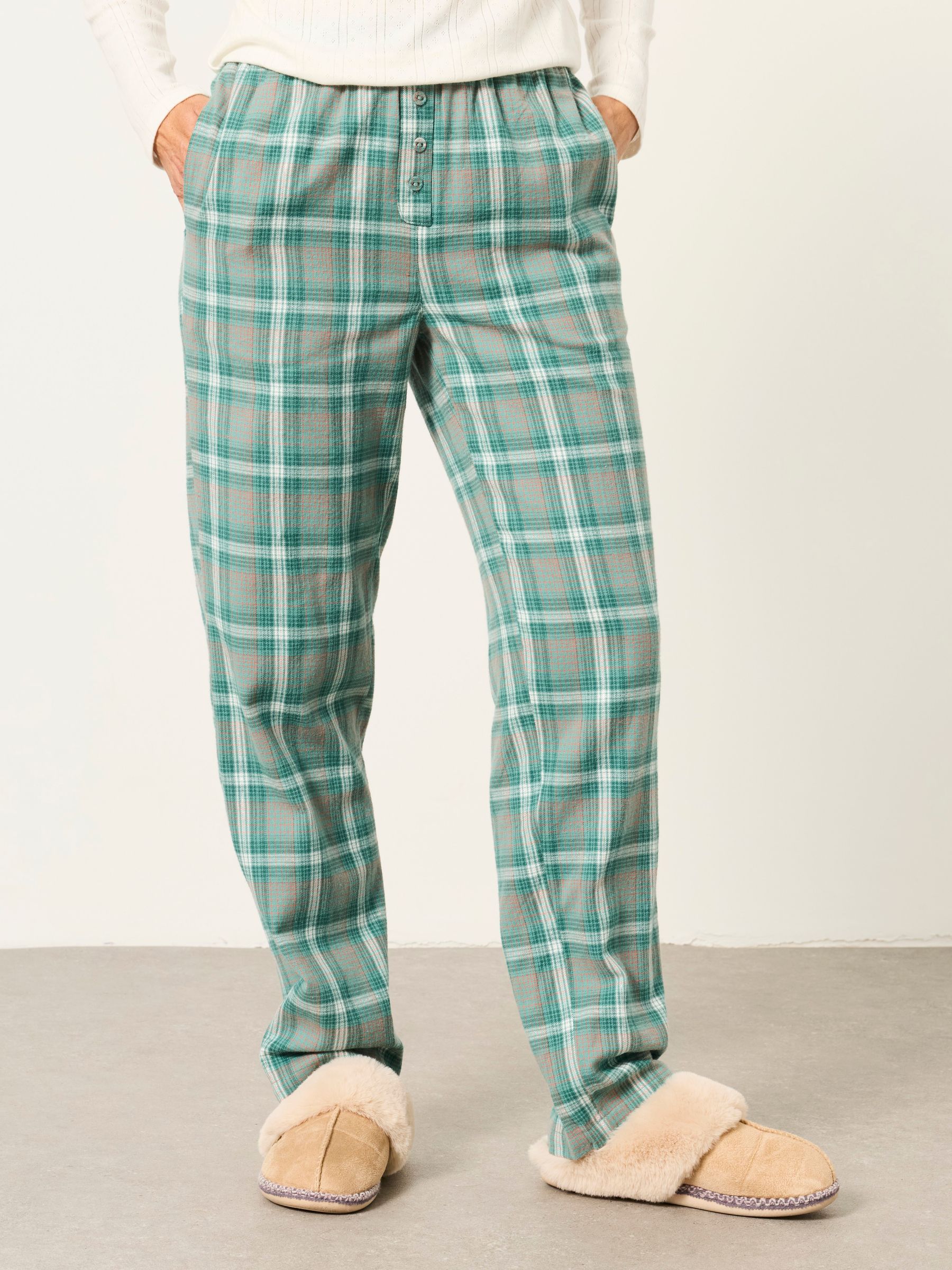 Ruby Light Teal Check Relaxed Pyjama Bottoms - Image 1 of 6 Ruby Light Teal Check Relaxed Pyjama Bottoms - Image 1 of 6