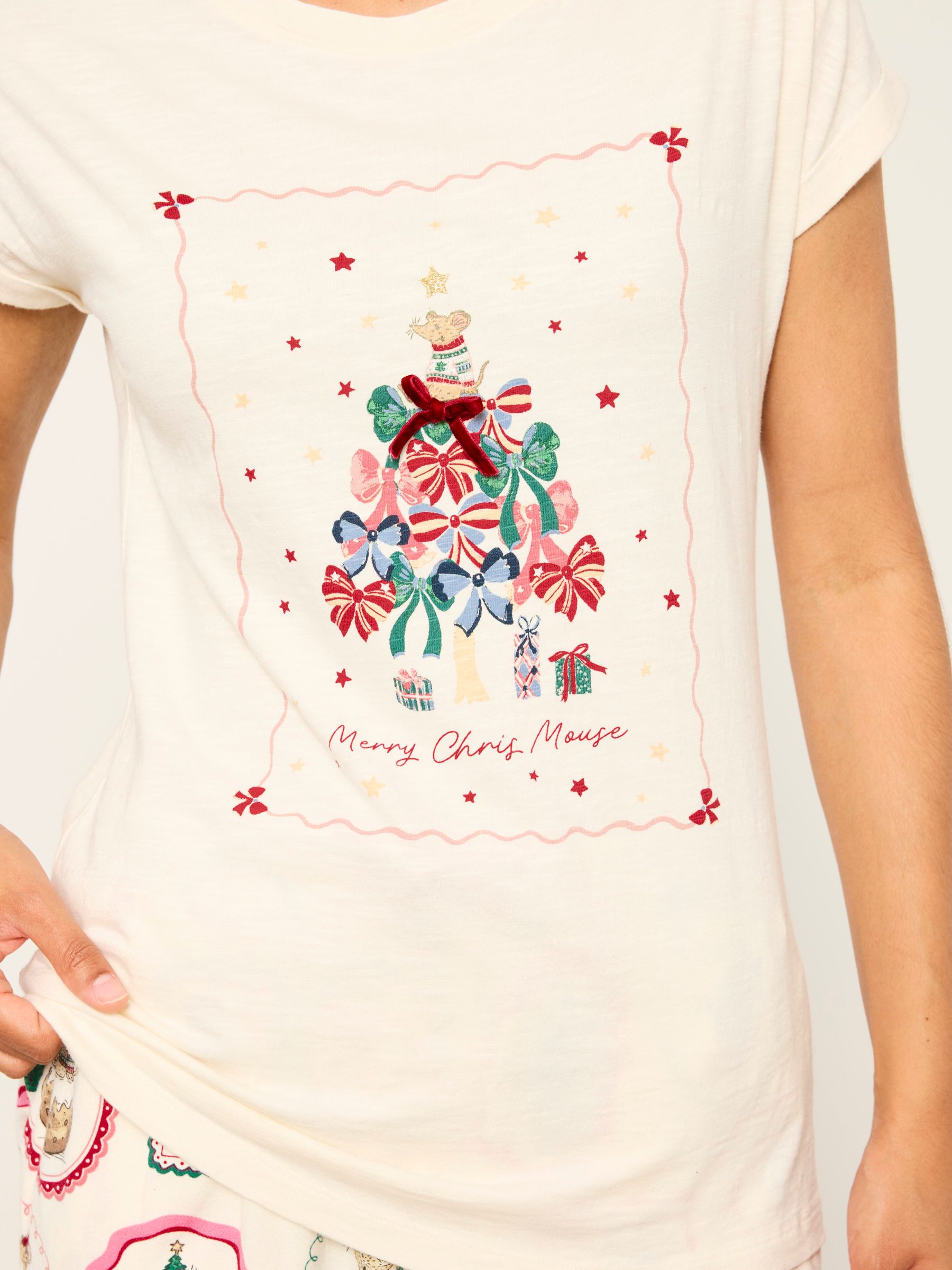 Shelter Natalie Ivory Christmas Mouse Pyjama Top - Image 3 of 6