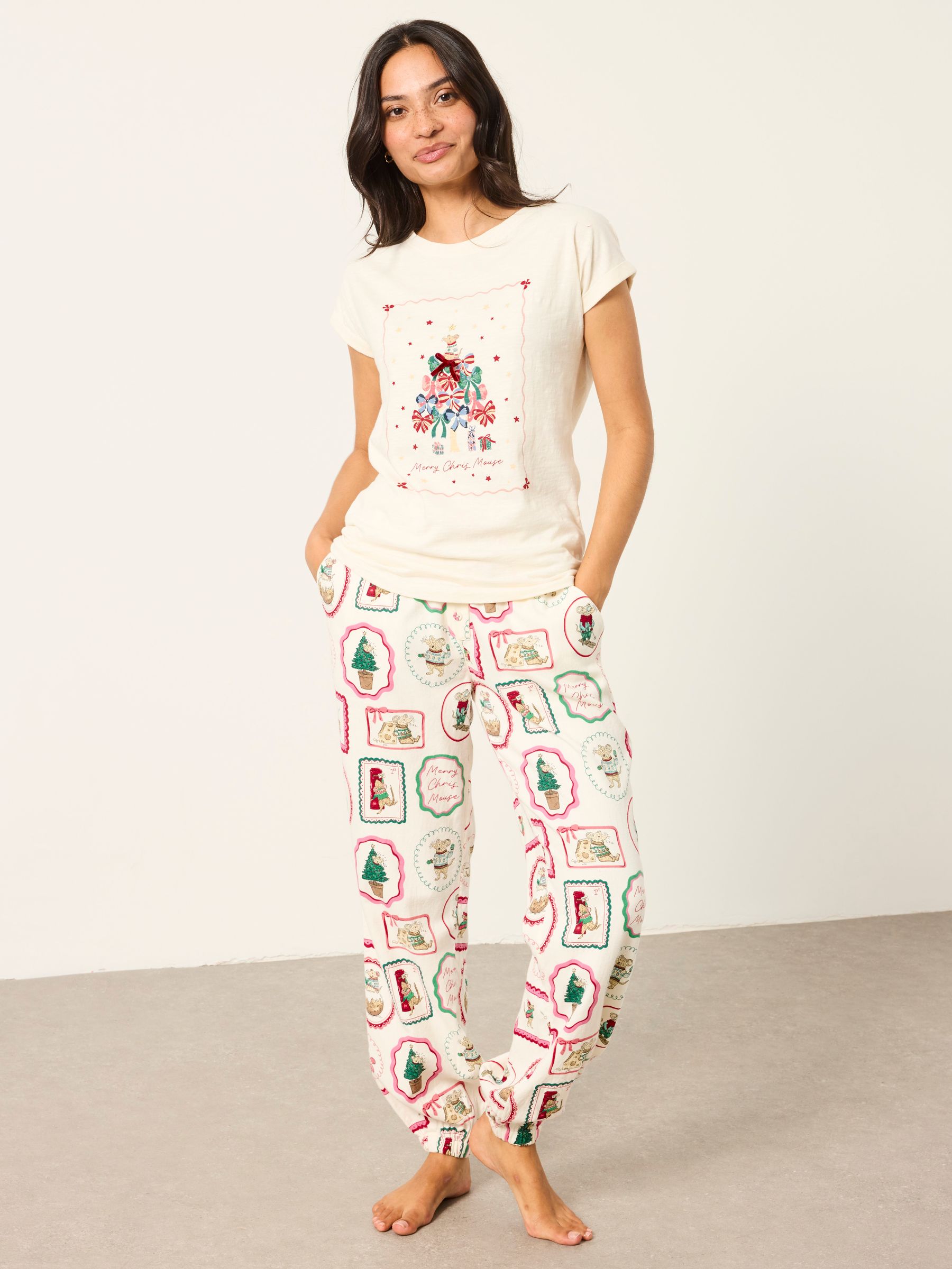 Shelter Natalie Ivory Christmas Mouse Pyjama Top - Image 4 of 6