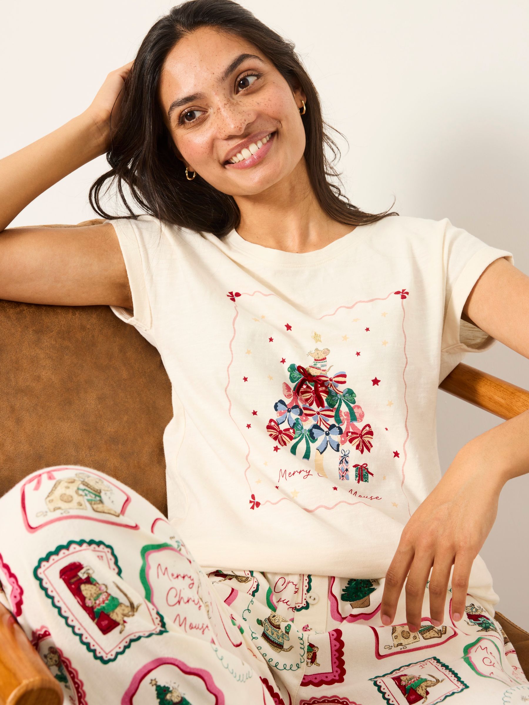 Shelter Natalie Ivory Christmas Mouse Pyjama Top - Image 5 of 6