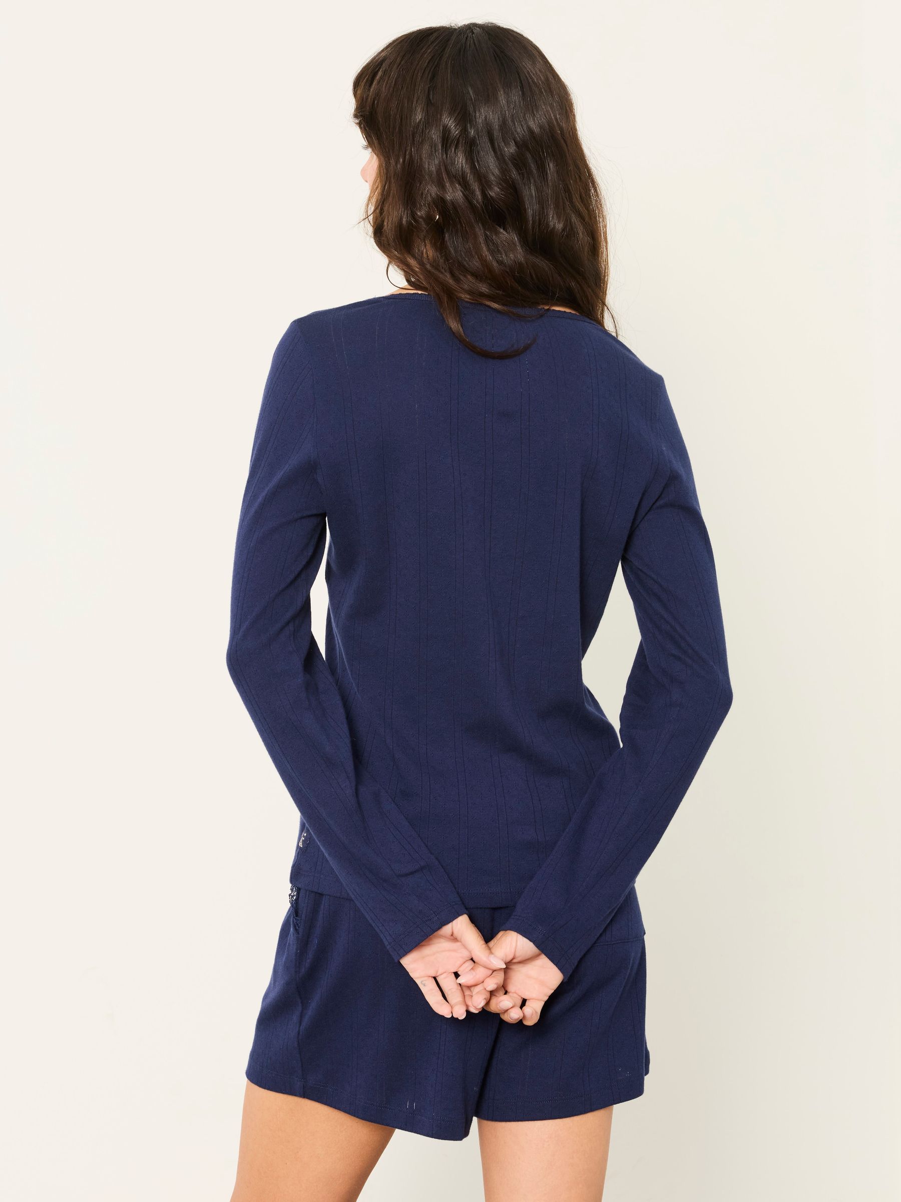 Hattie Navy Henley Pointelle Top - Image 2 of 5