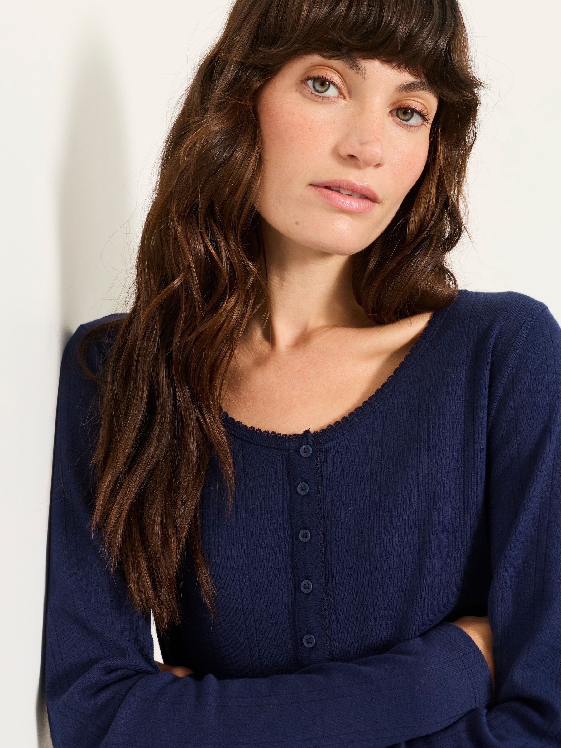 Hattie Navy Henley Pointelle Top - Image 4 of 5