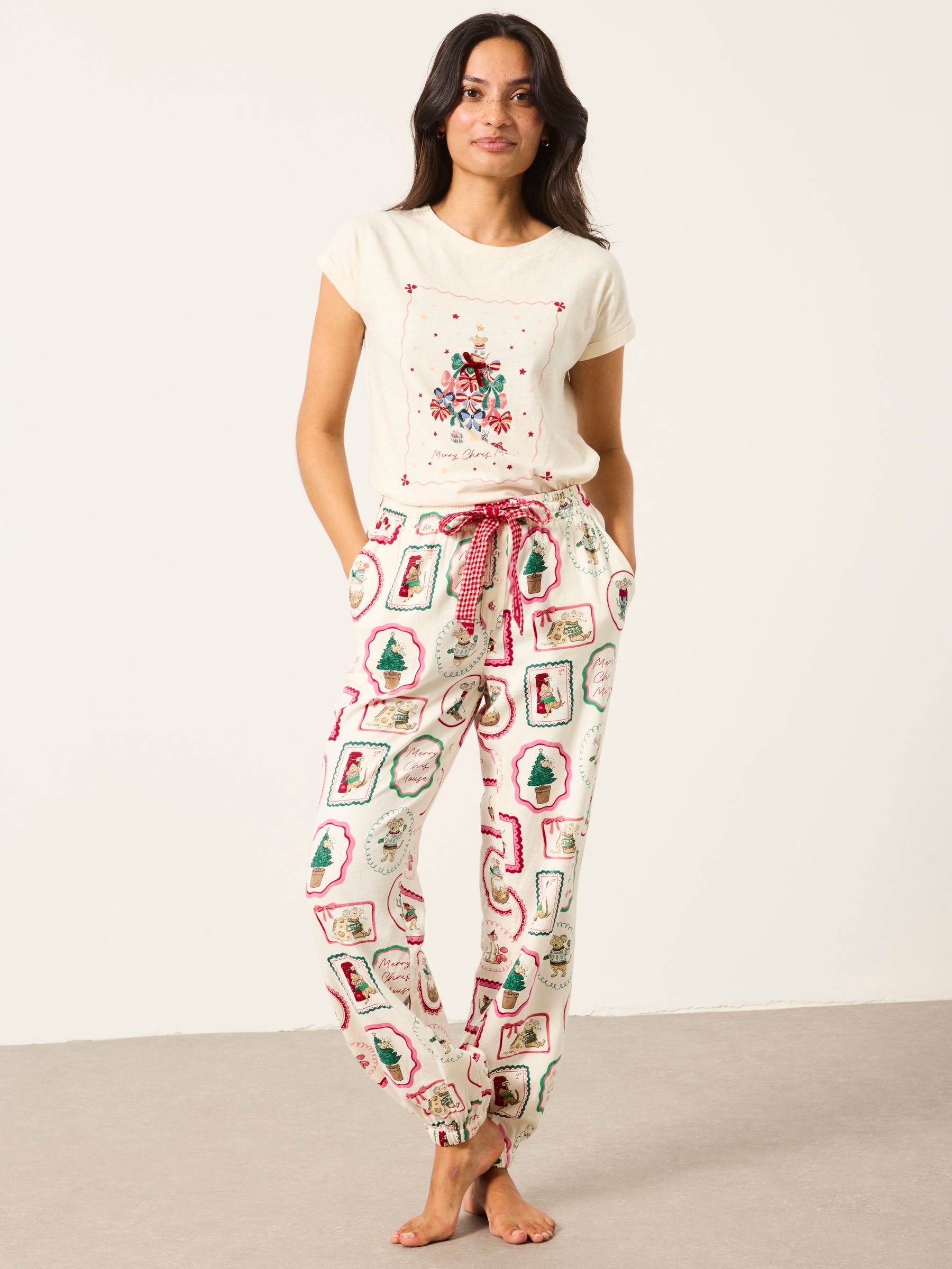 Shelter Harper Ivory Christmas Mouse Cuffed Pyjama Bottoms - Image 4 of 6
