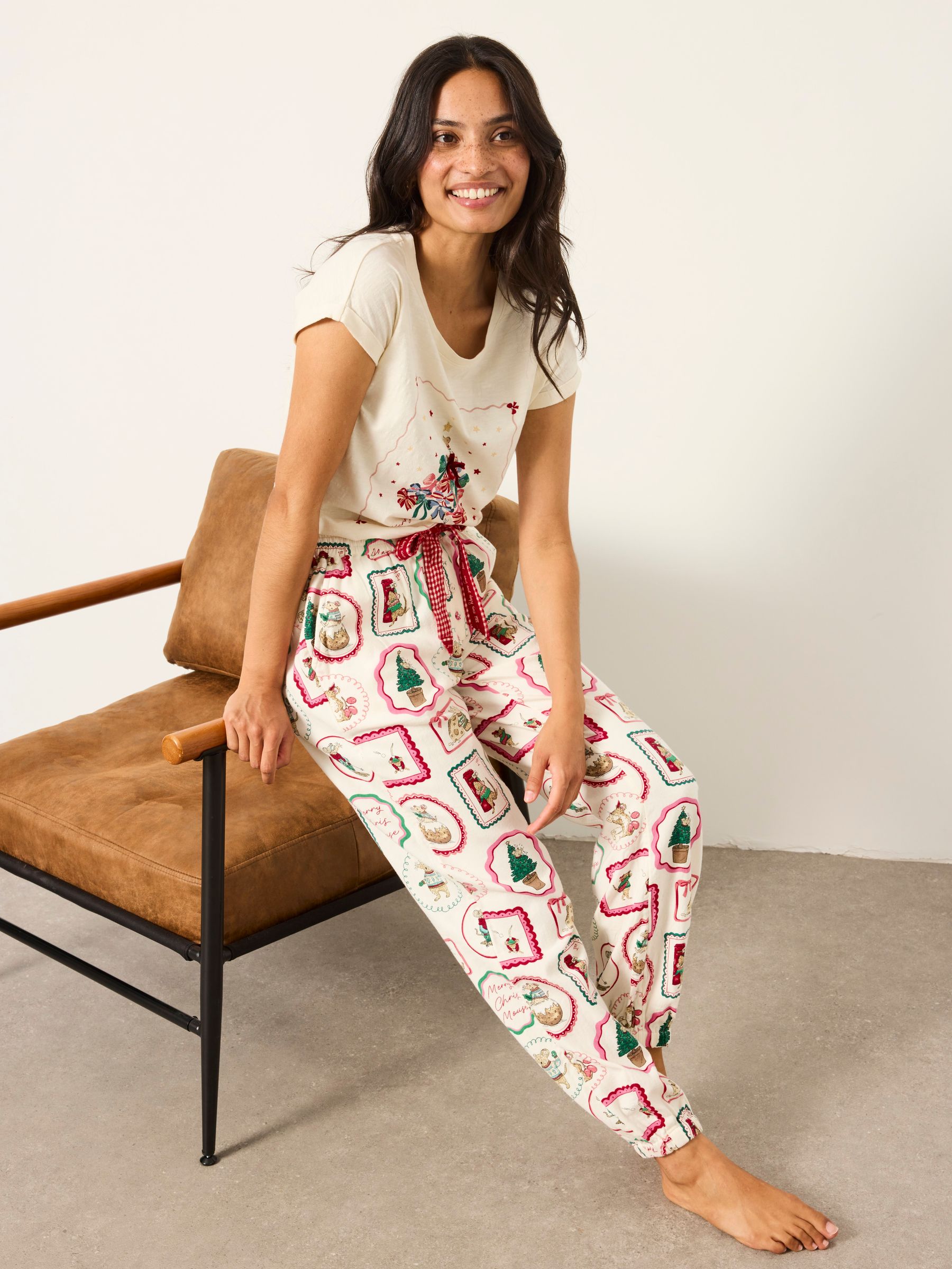 Shelter Harper Ivory Christmas Mouse Cuffed Pyjama Bottoms - Image 5 of 6