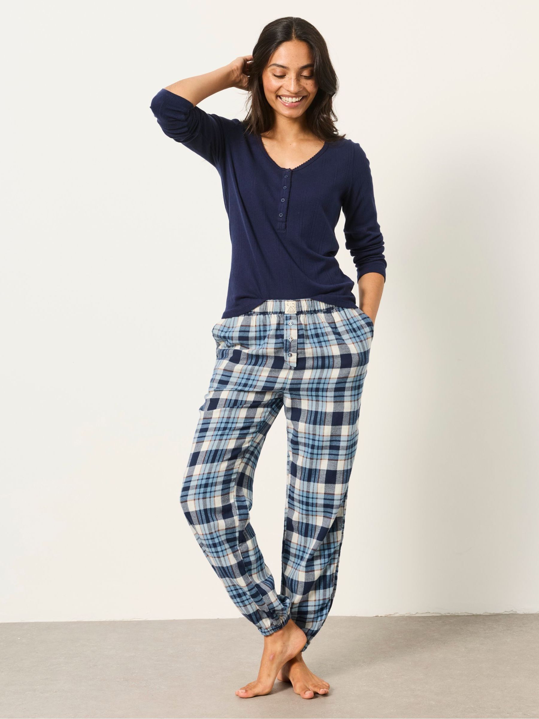 Harper Blue Metallic Check Cuffed Pyjama Bottoms - Image 4 of 6