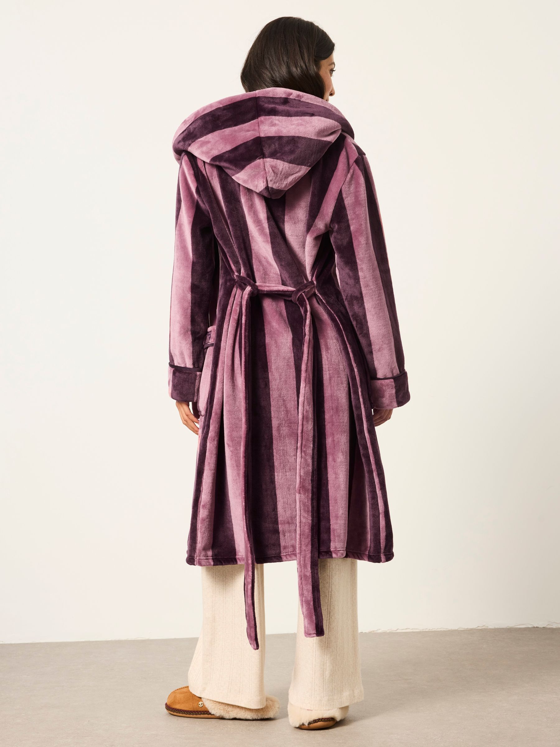 Plum Purple Soft Striped Dressing Gown - Image 2 of 6
