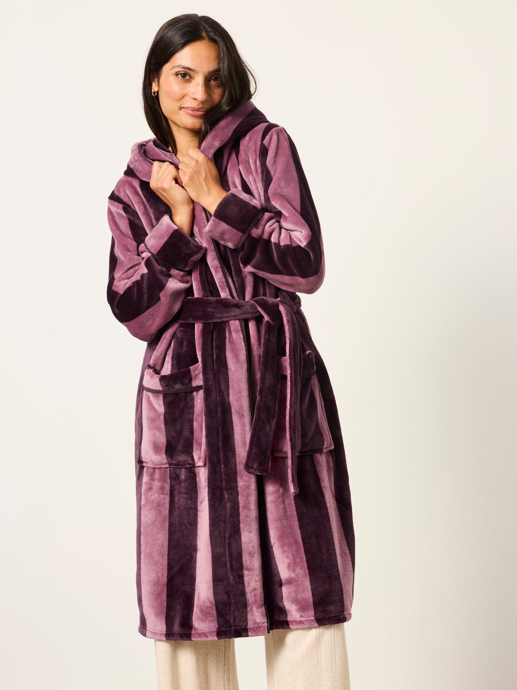 Plum Purple Soft Striped Dressing Gown - Image 4 of 6