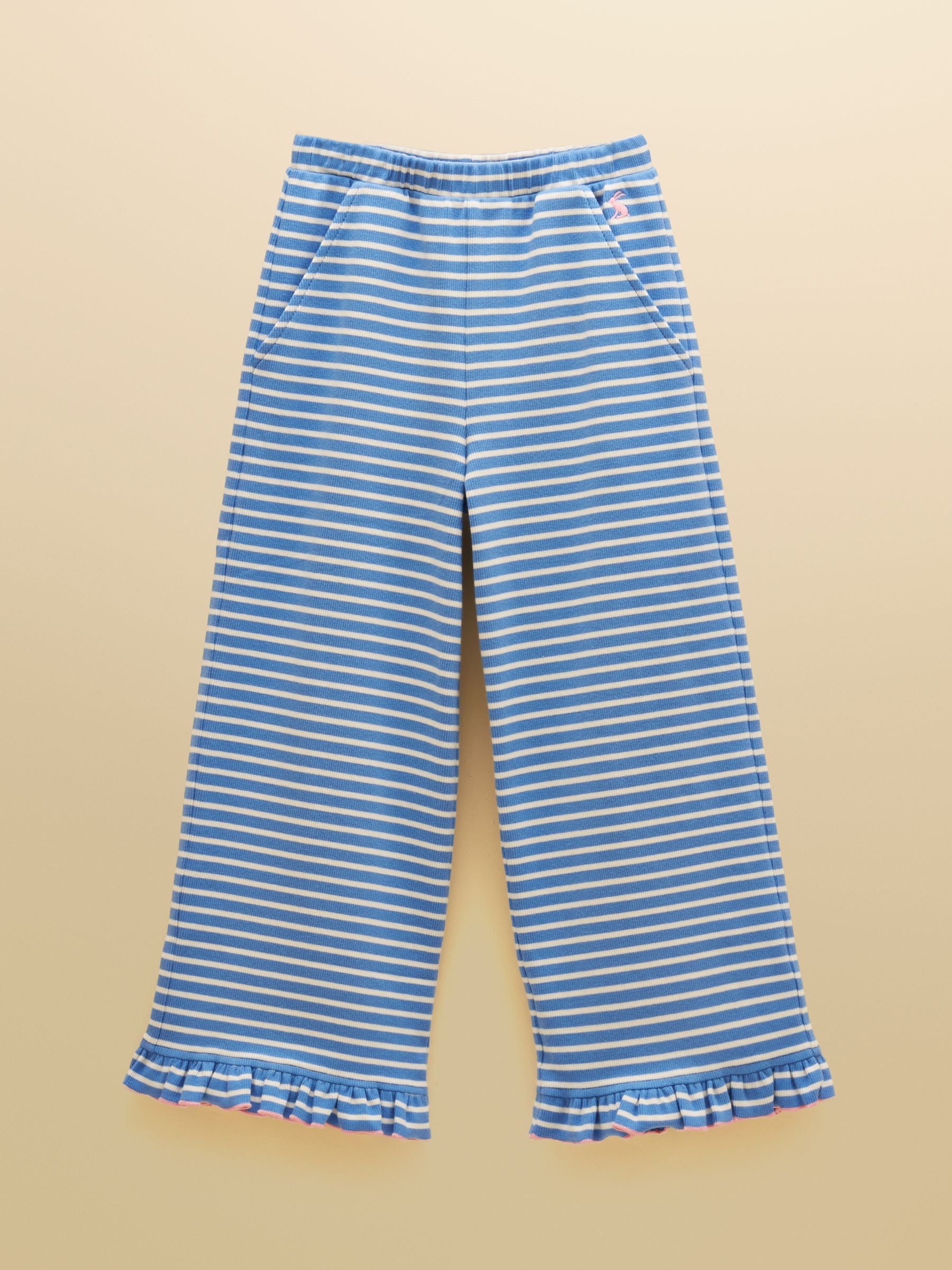 Girls' Sophie Blue & White Rib Frill Trousers - Image 1 of 4