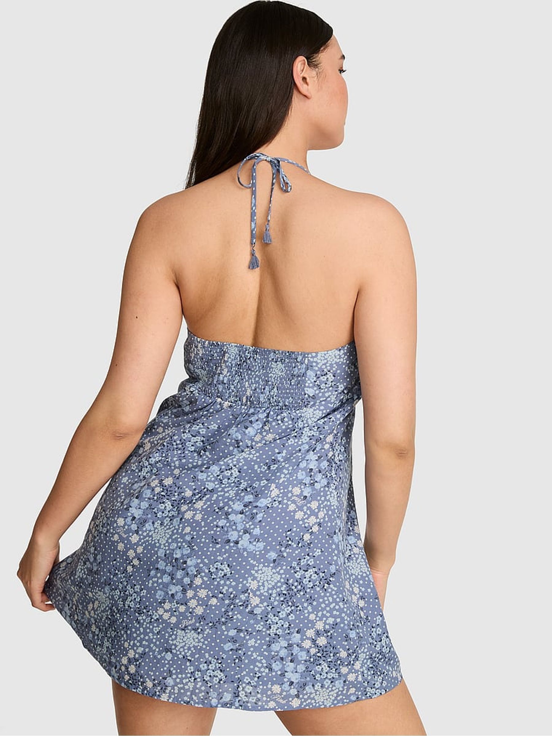 Dusty Iris Blue Print Halter Mini Dress - Image 2 of 2 Dusty Iris Blue Print Halter Mini Dress - Image 2 of 2