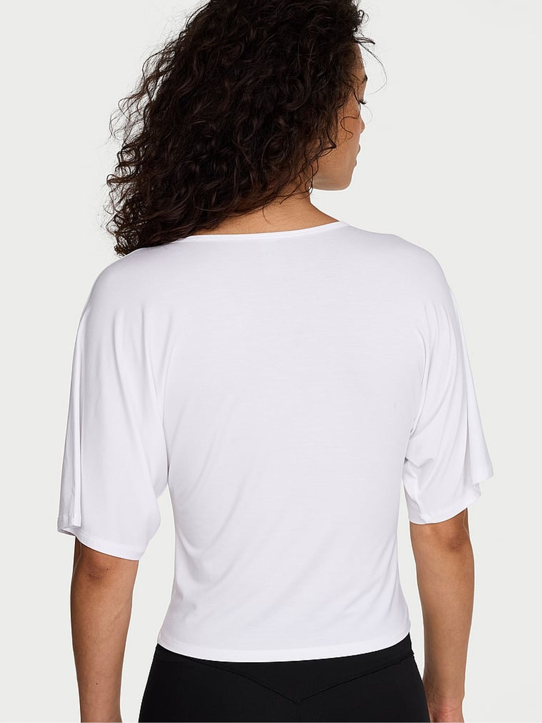 White Drapey Knit Ruched T-shirt - Image 2 of 2