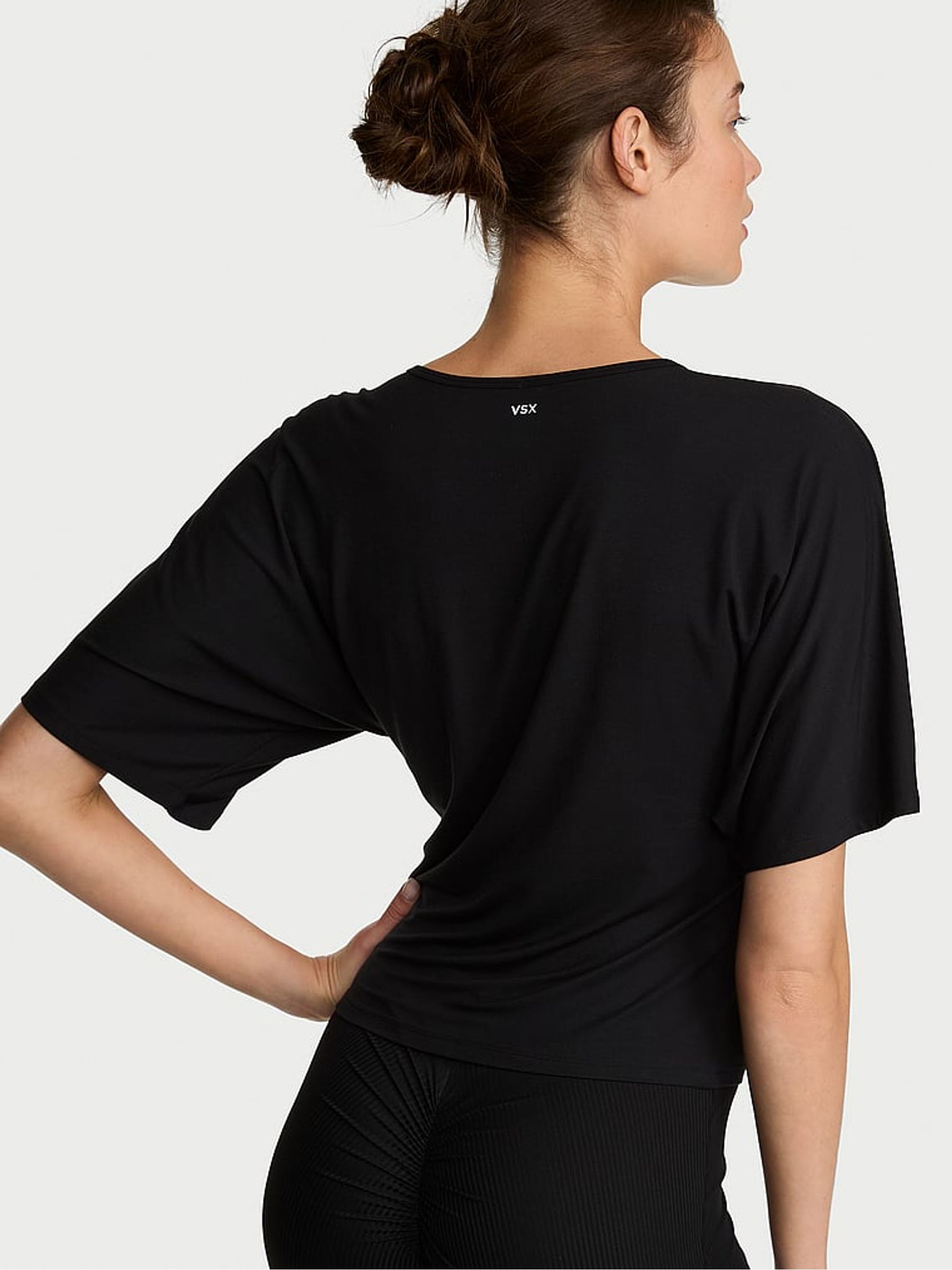 Black Drapey Knit Ruched T-shirt - Image 2 of 2