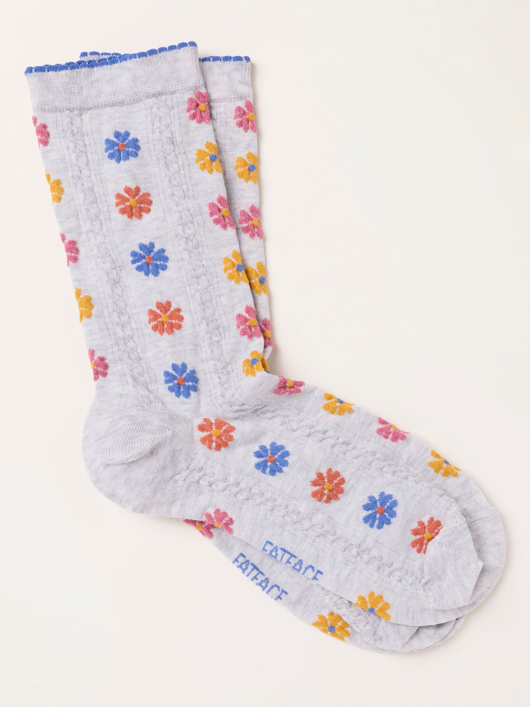 Grey Floral Cable Socks - Image 1 of 2