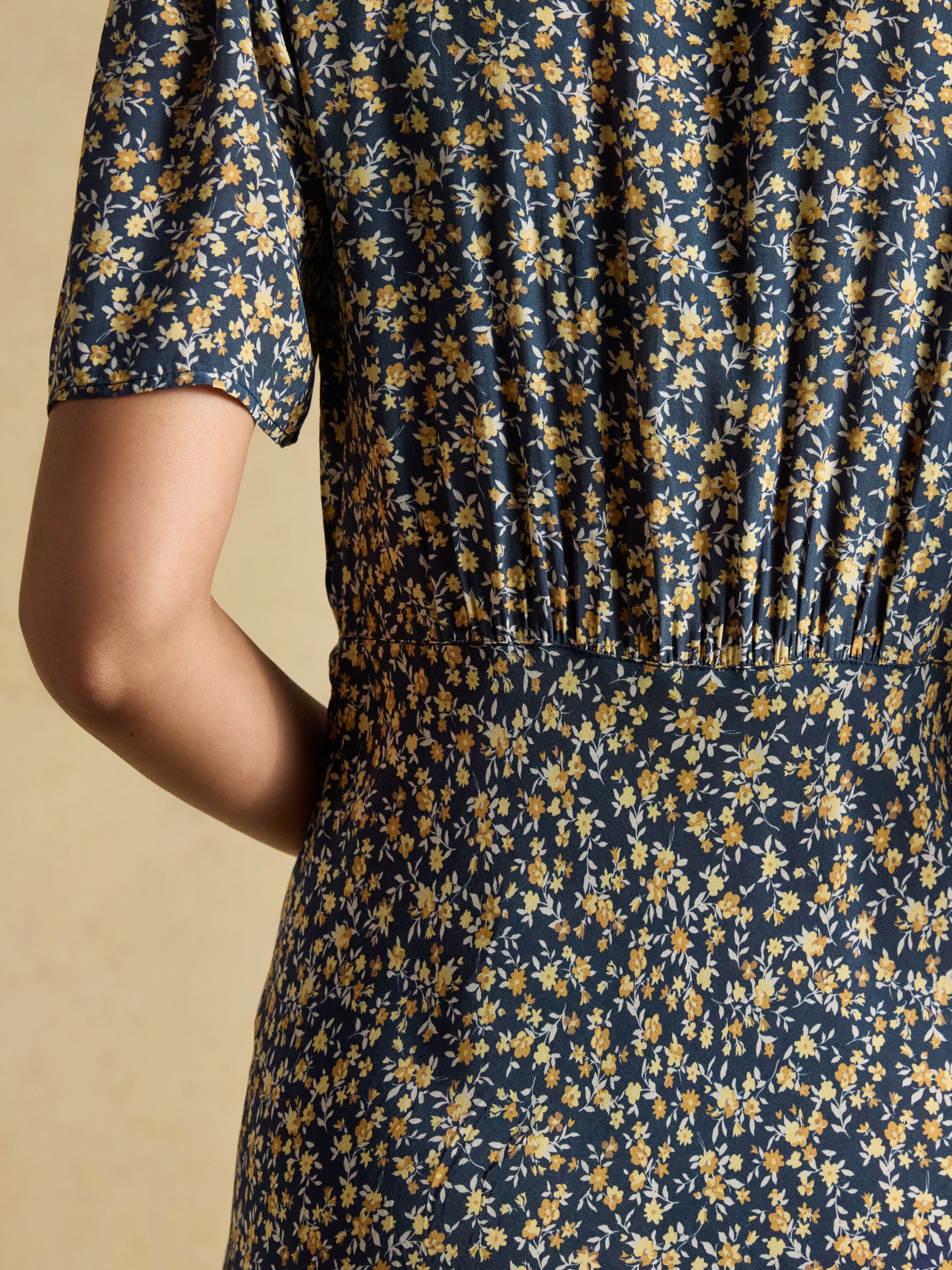 Lainey Navy and Yellow Ditsy Bias Cut Midi Dress - Image 10 of 11