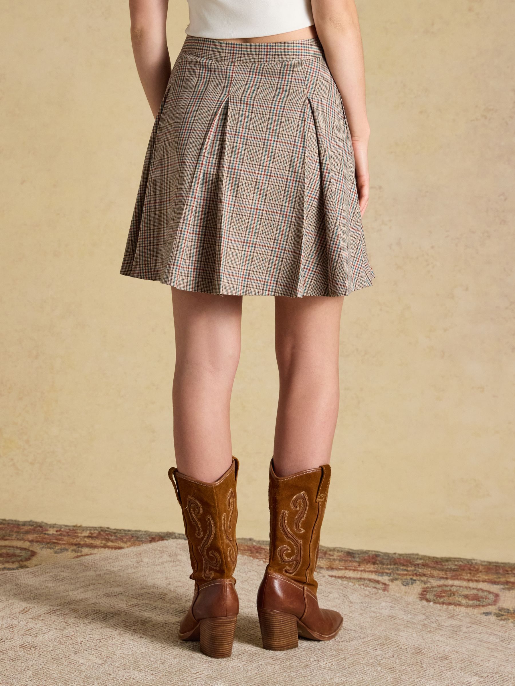 Brown Check Ada Pleated Mini Skirt - Image 2 of 6