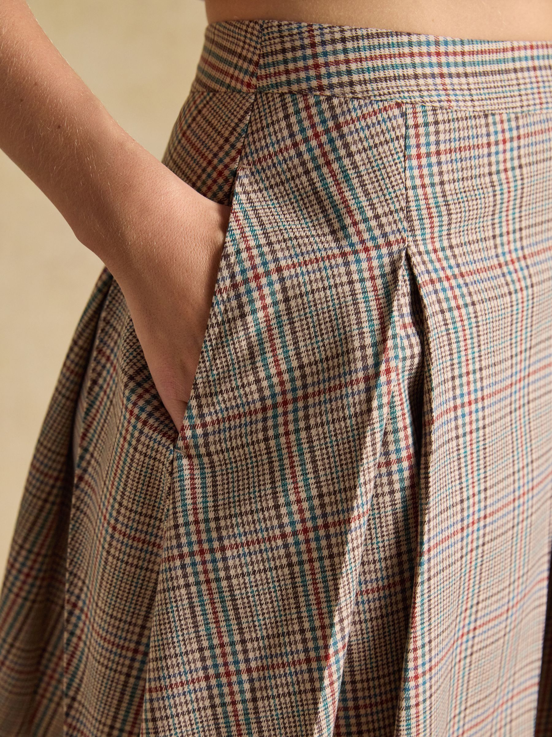 Brown Check Ada Pleated Mini Skirt - Image 3 of 6