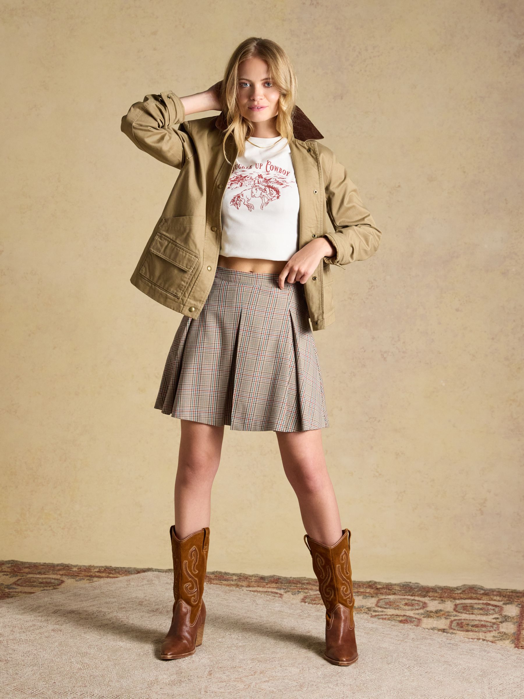 Brown Check Ada Pleated Mini Skirt - Image 4 of 6
