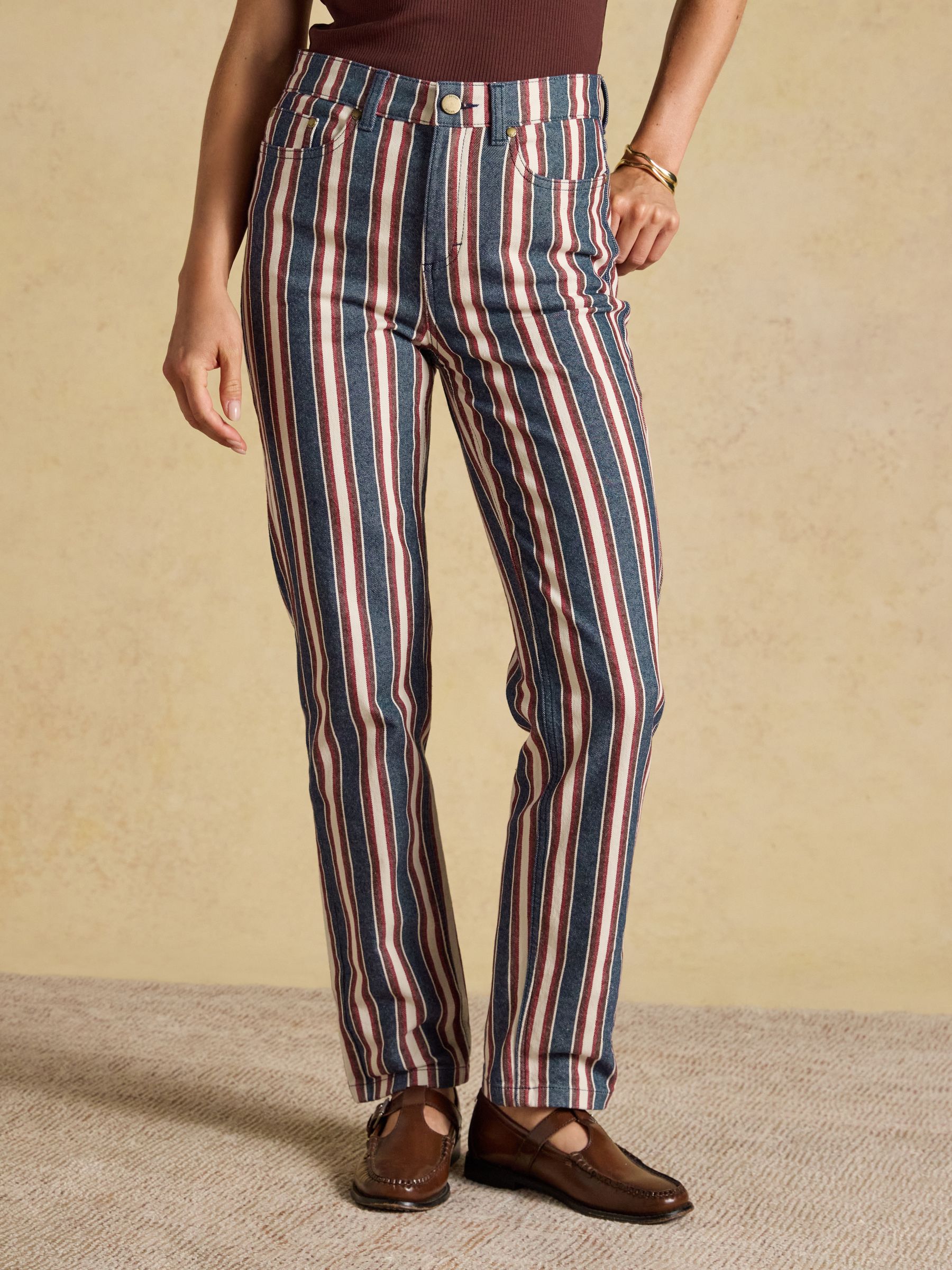 Navy Verigated Stripe Slim Straight Mid Rise Jeans - Image 1 of 7