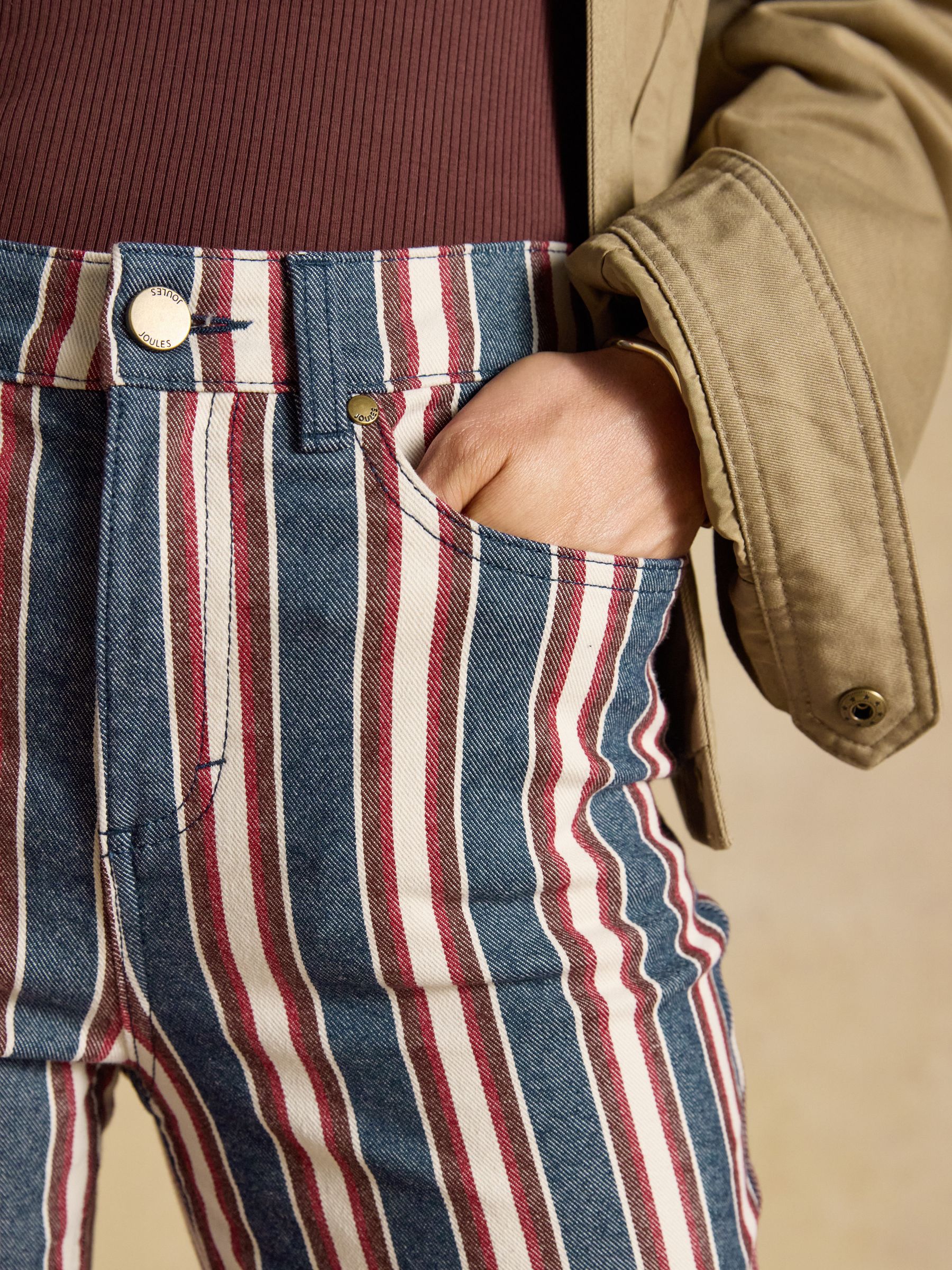 Navy Verigated Stripe Slim Straight Mid Rise Jeans - Image 3 of 7