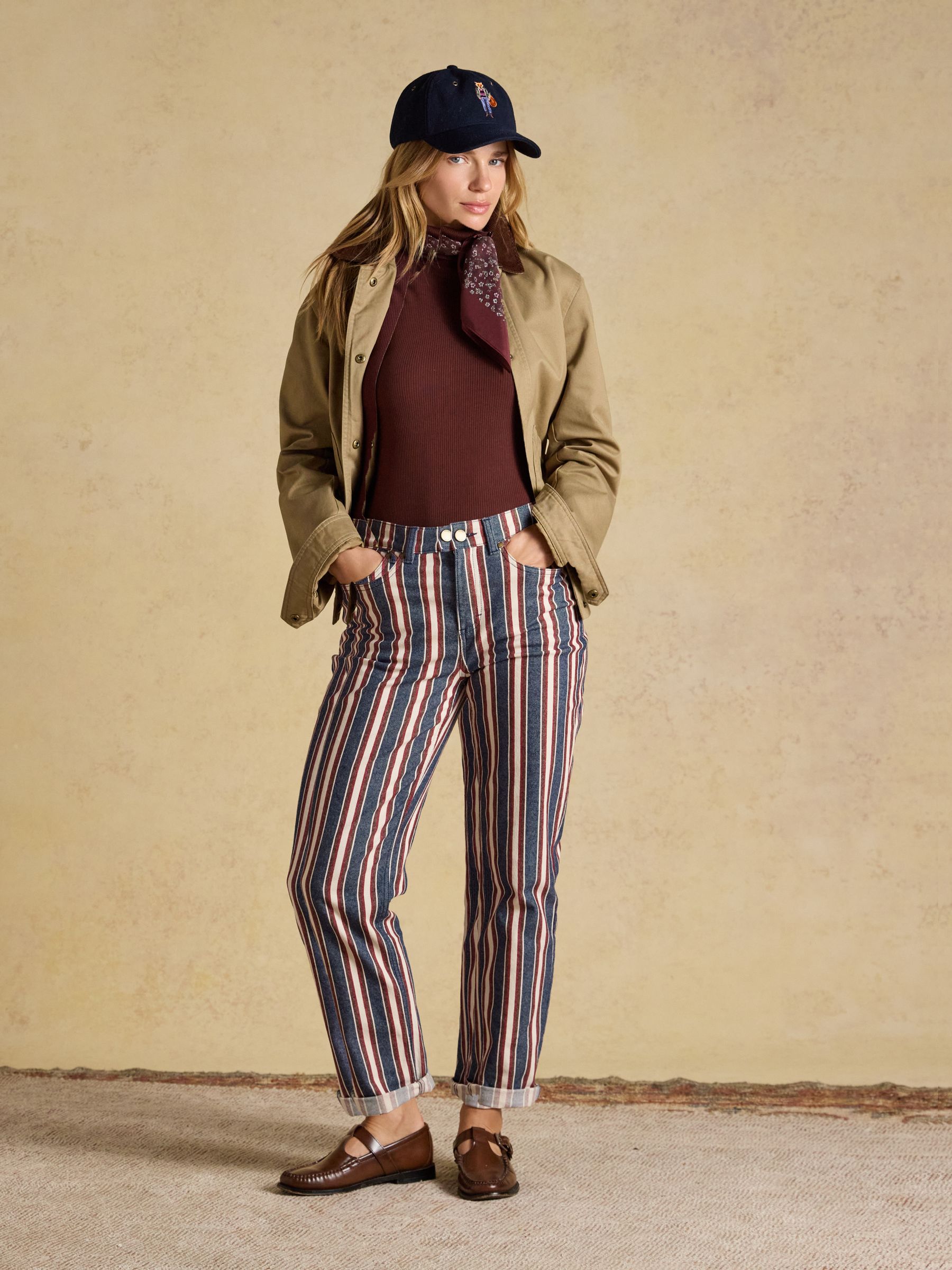 Navy Verigated Stripe Slim Straight Mid Rise Jeans - Image 4 of 7