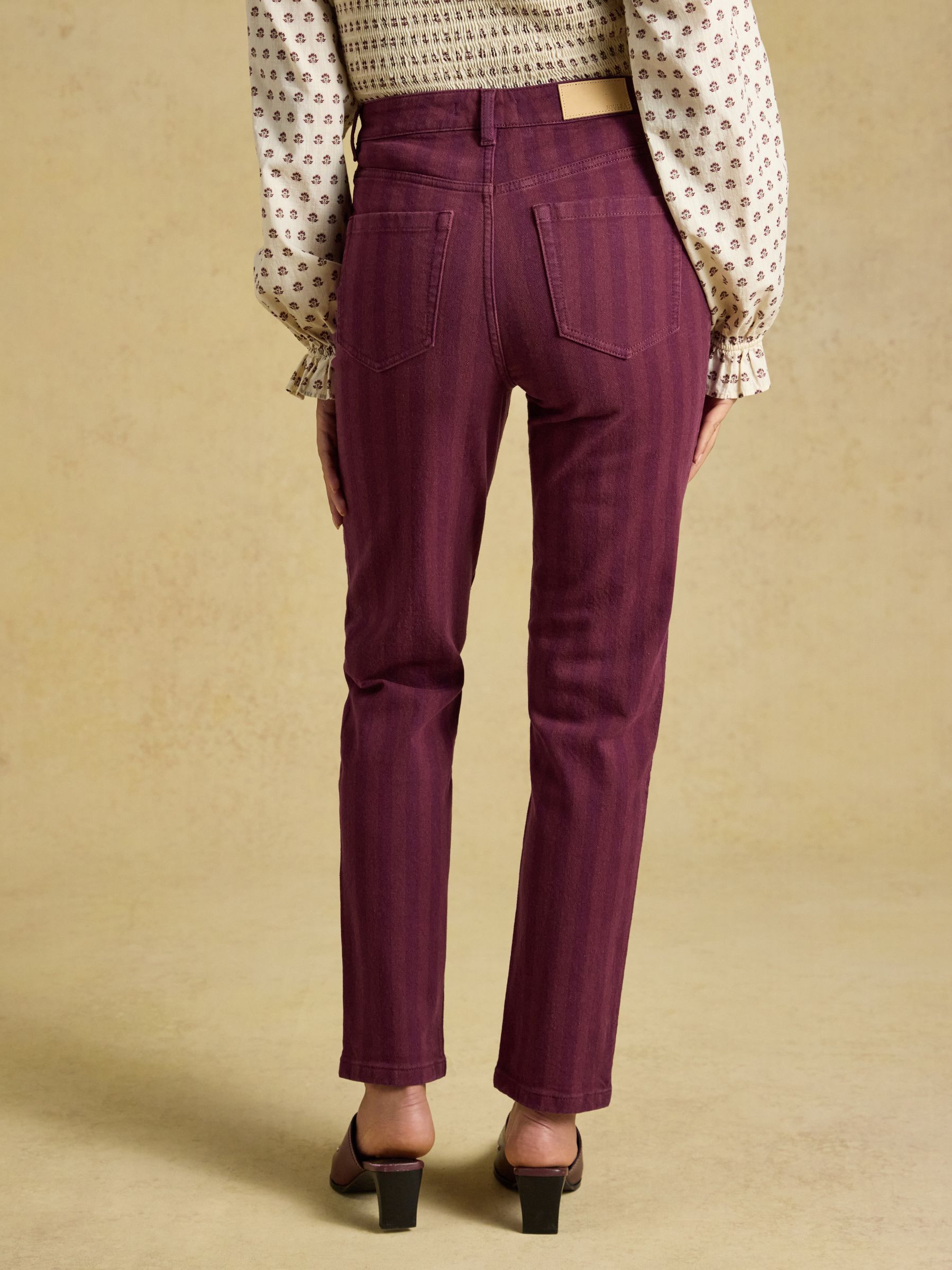 Burgundy Striped Slim Straight Mid Rise Jeans - Image 2 of 7