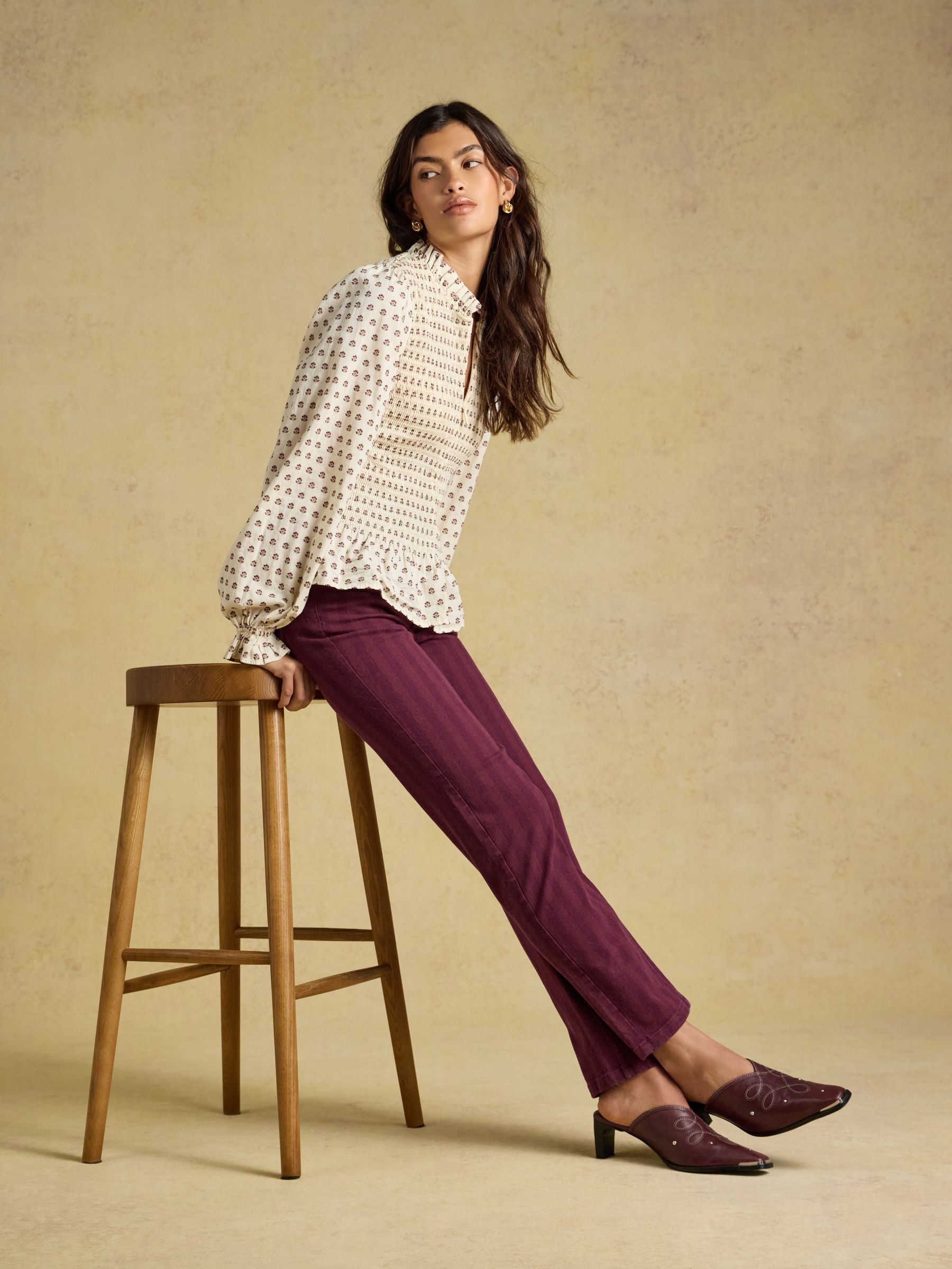 Burgundy Striped Slim Straight Mid Rise Jeans - Image 3 of 7