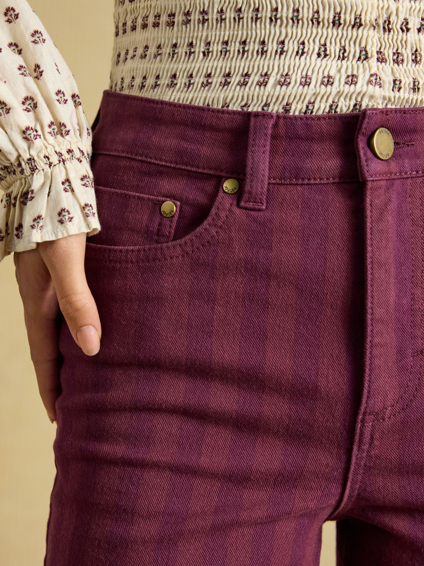 Burgundy Striped Slim Straight Mid Rise Jeans - Image 4 of 7
