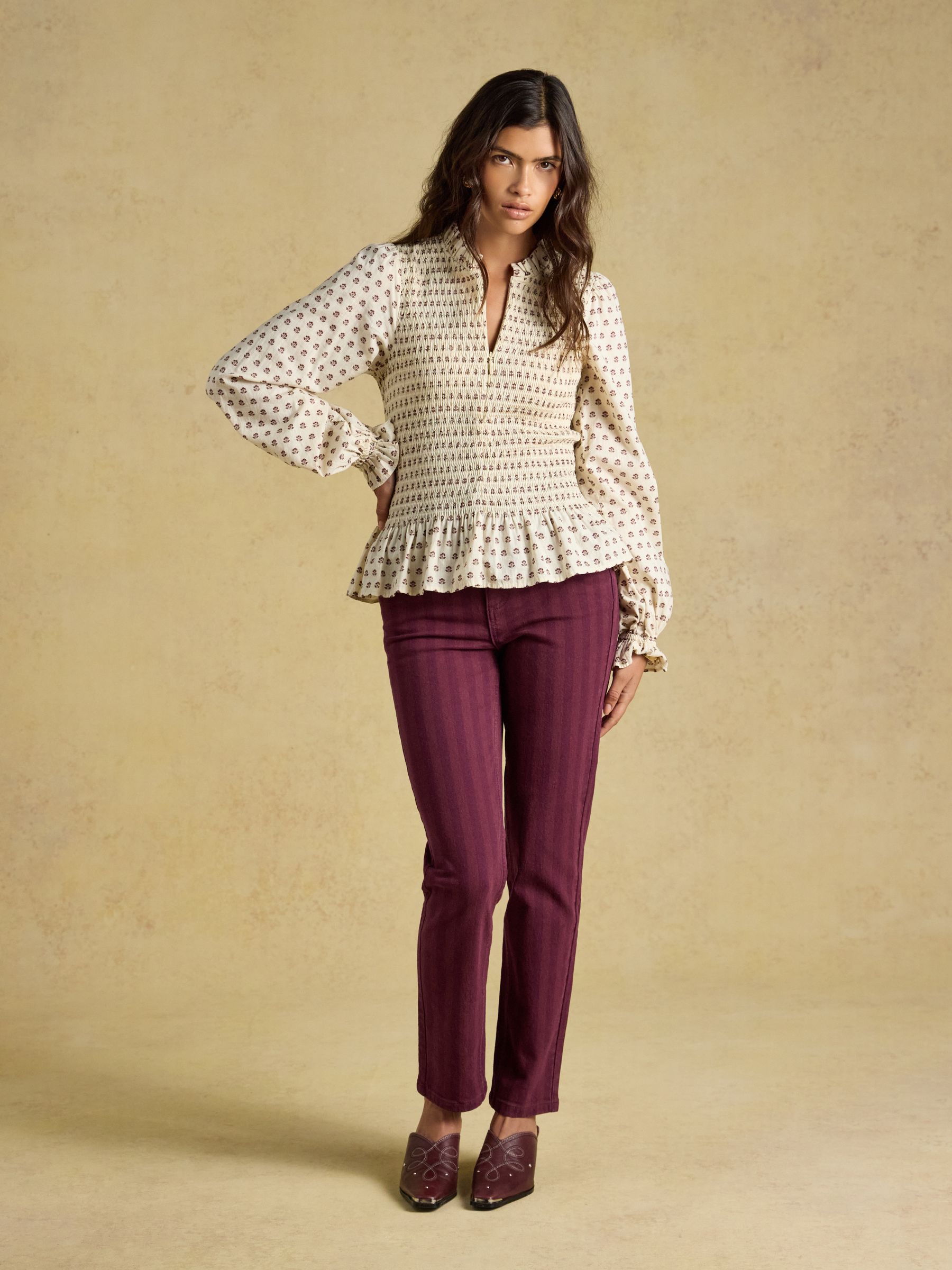 Burgundy Striped Slim Straight Mid Rise Jeans - Image 5 of 7