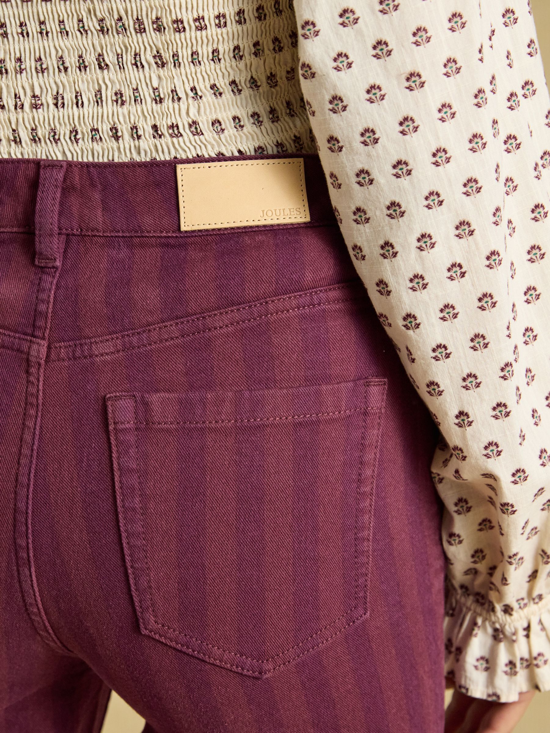 Burgundy Striped Slim Straight Mid Rise Jeans - Image 6 of 7