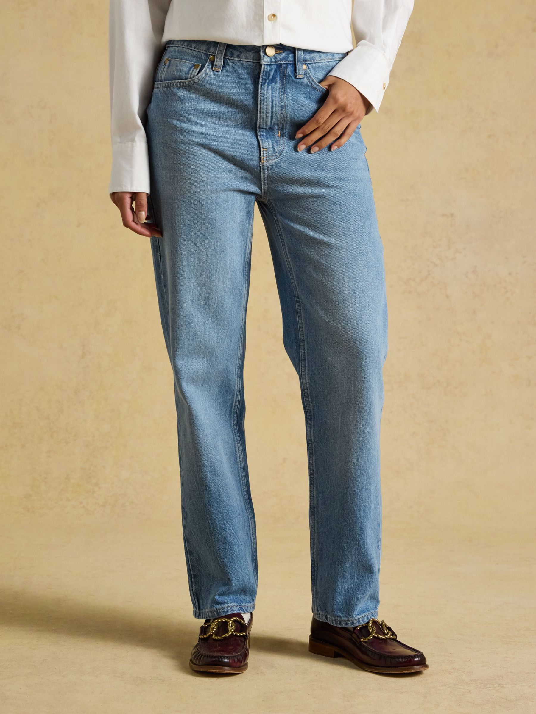 Denim Light Wash High Rise Straight Leg Jeans - Image 1 of 6 Denim Light Wash High Rise Straight Leg Jeans - Image 1 of 6