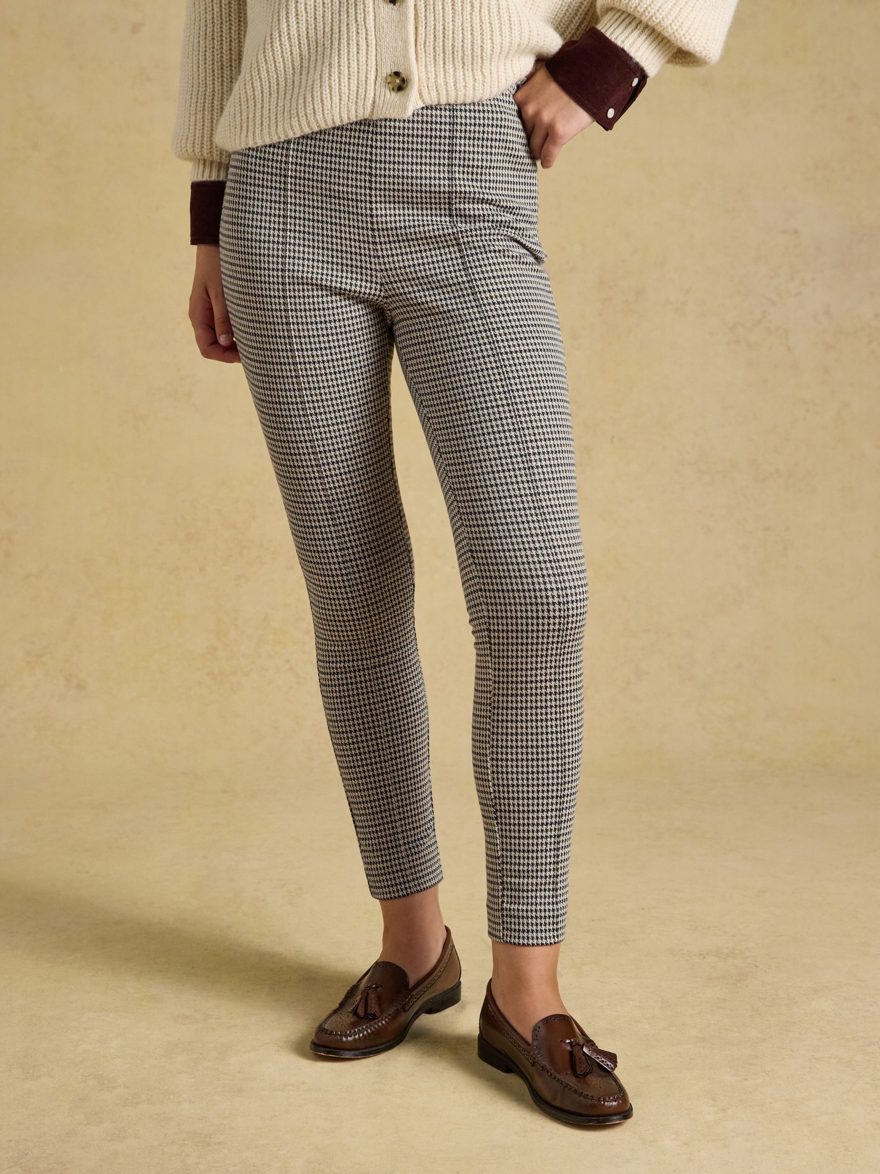 Mia Brown/Cream Dogtooth Skinny Elasticated Trousers - Image 3 of 8