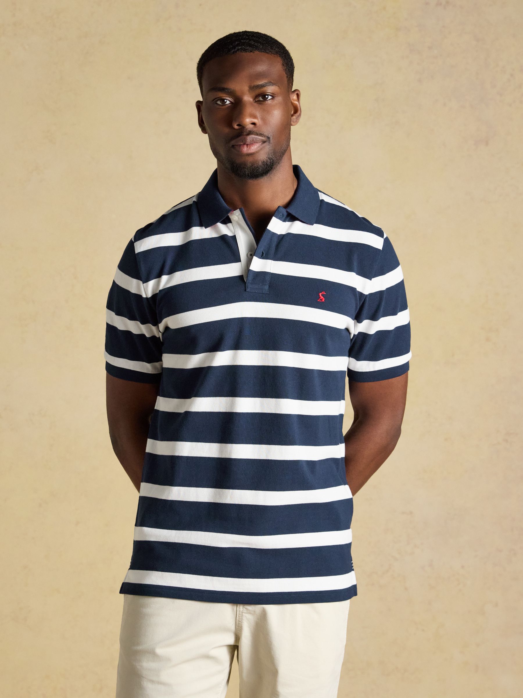 Woody Navy Striped Cotton Pique Polo Shirt - Image 1 of 8