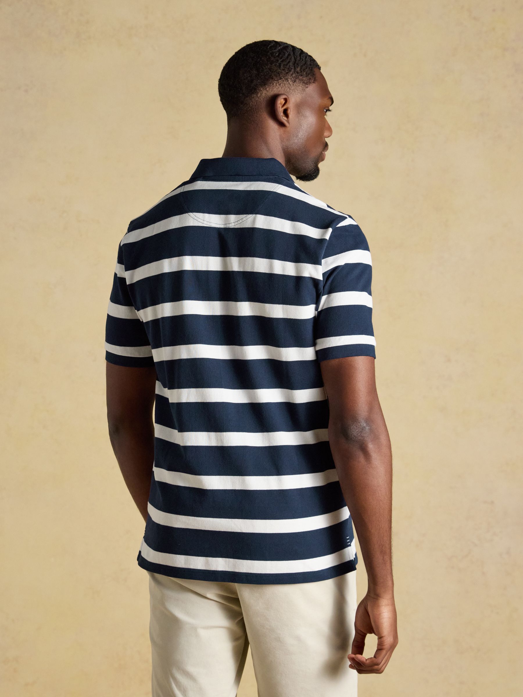 Woody Navy Striped Cotton Pique Polo Shirt - Image 2 of 8