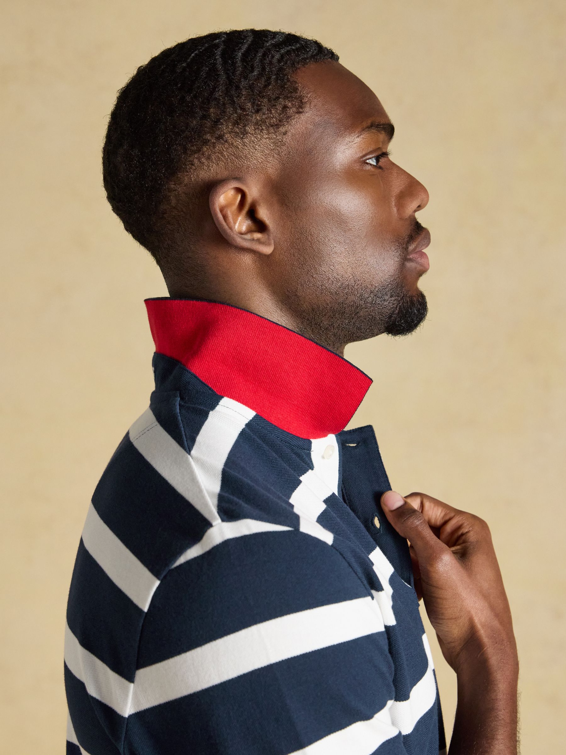 Woody Navy Striped Cotton Pique Polo Shirt - Image 5 of 8