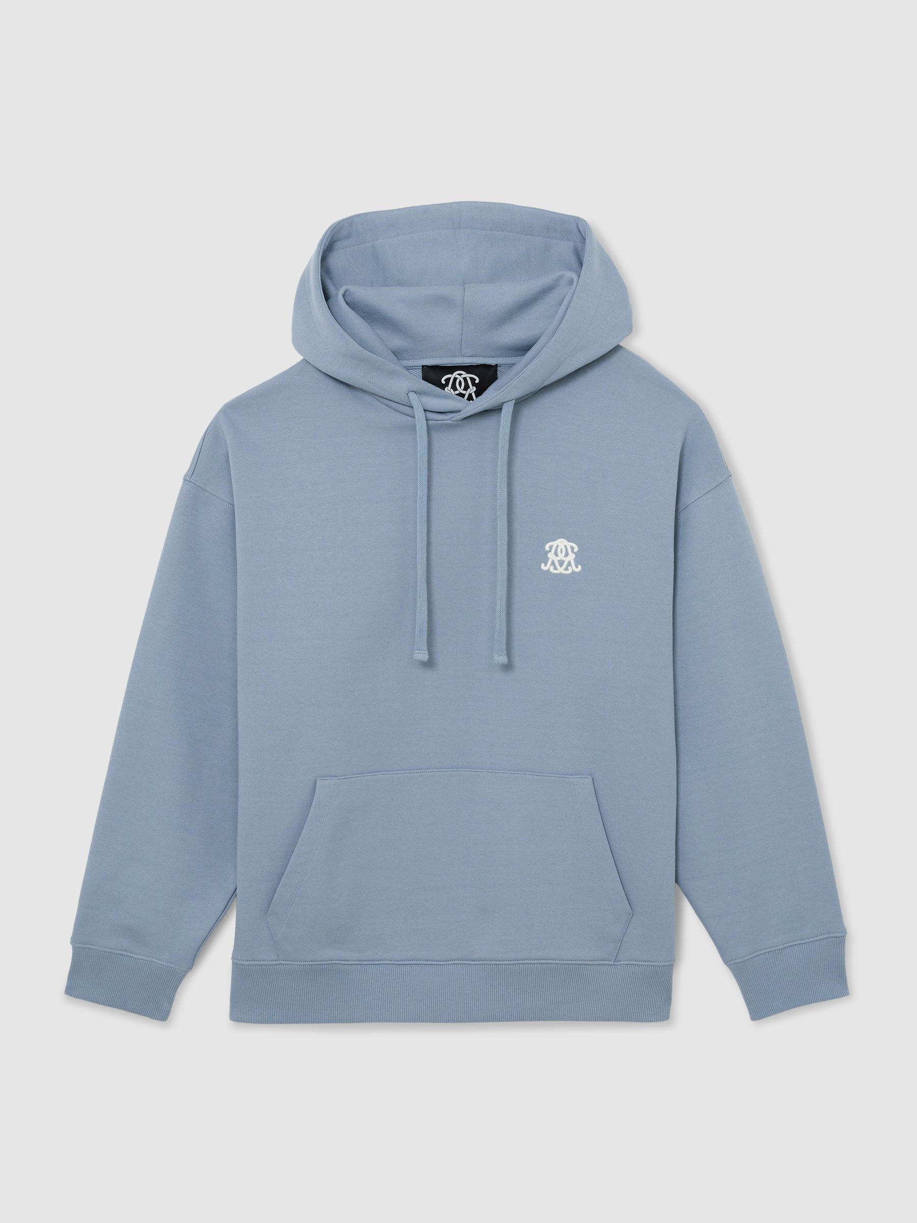 Monogram Embroidered Relaxed Hoodie in Powder Blue