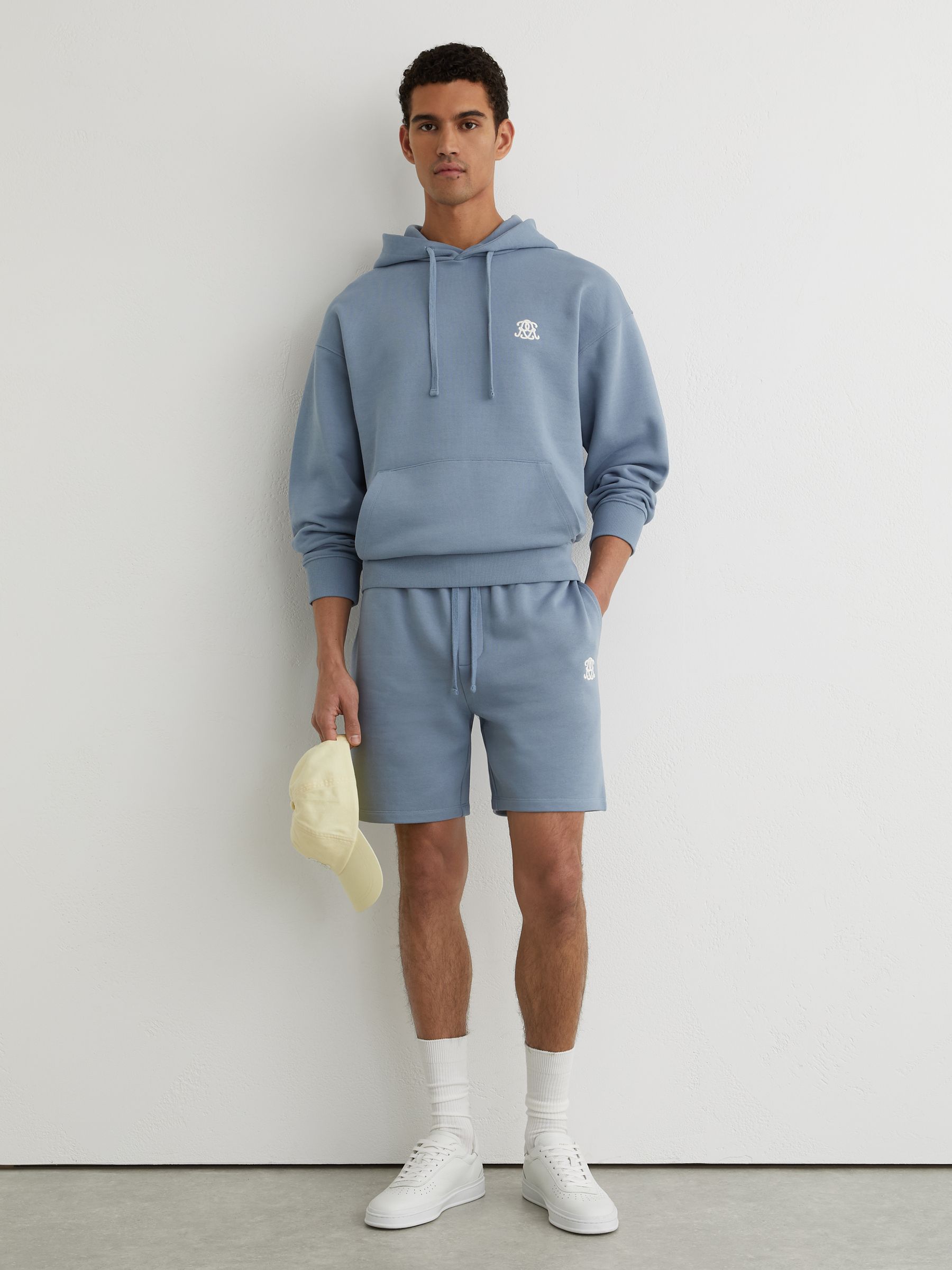 Monogram Embroidered Relaxed Hoodie in Powder Blue - Image 3 of 7