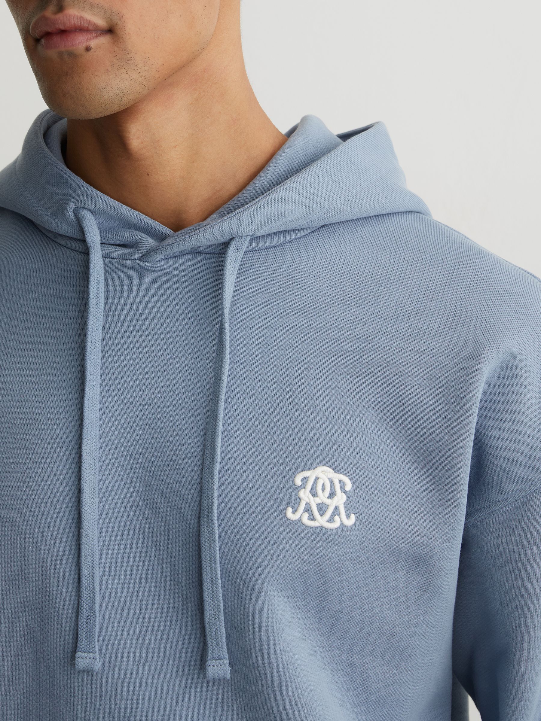 Monogram Embroidered Relaxed Hoodie in Powder Blue - Image 4 of 7