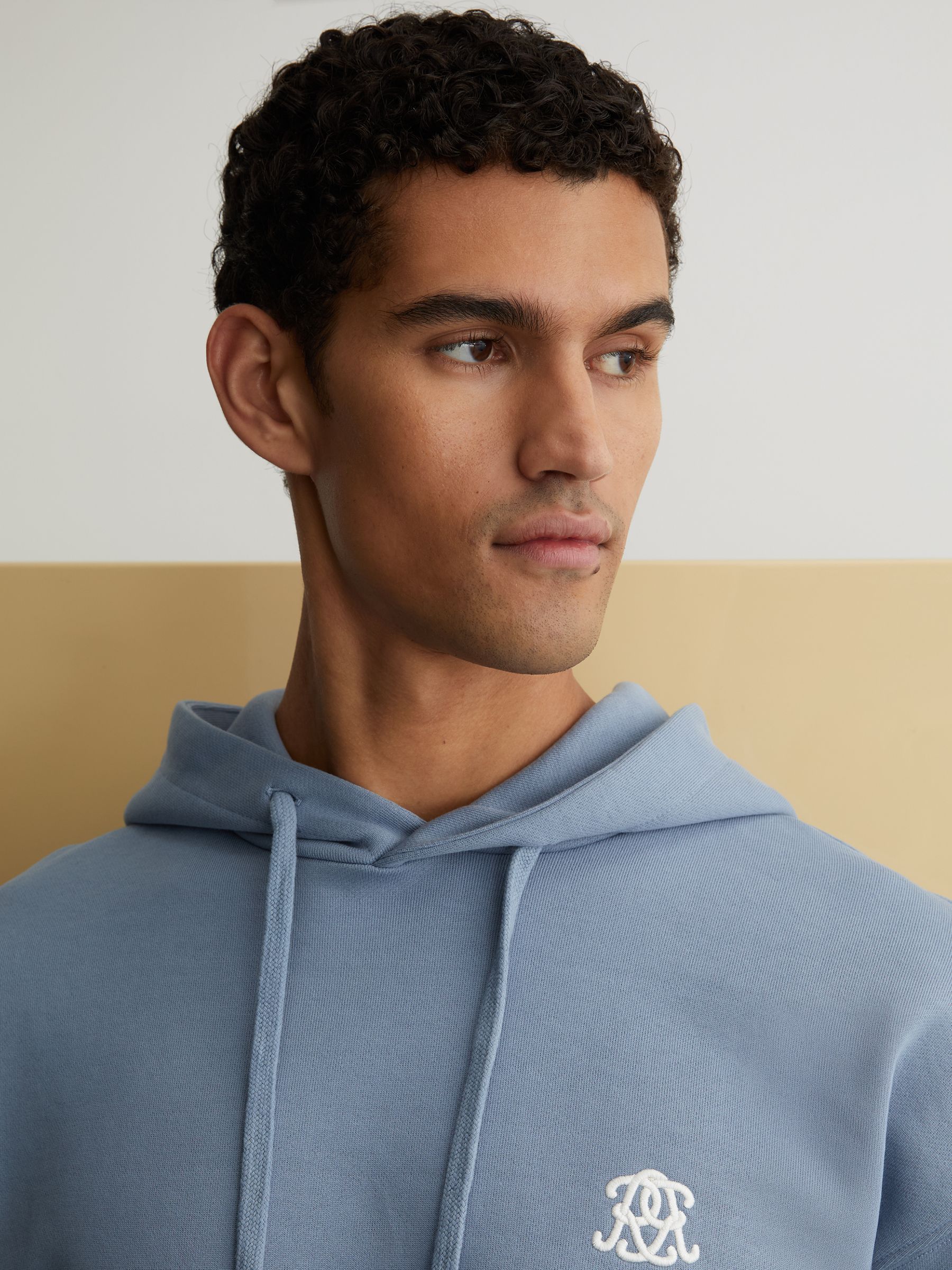 Monogram Embroidered Relaxed Hoodie in Powder Blue - image 4