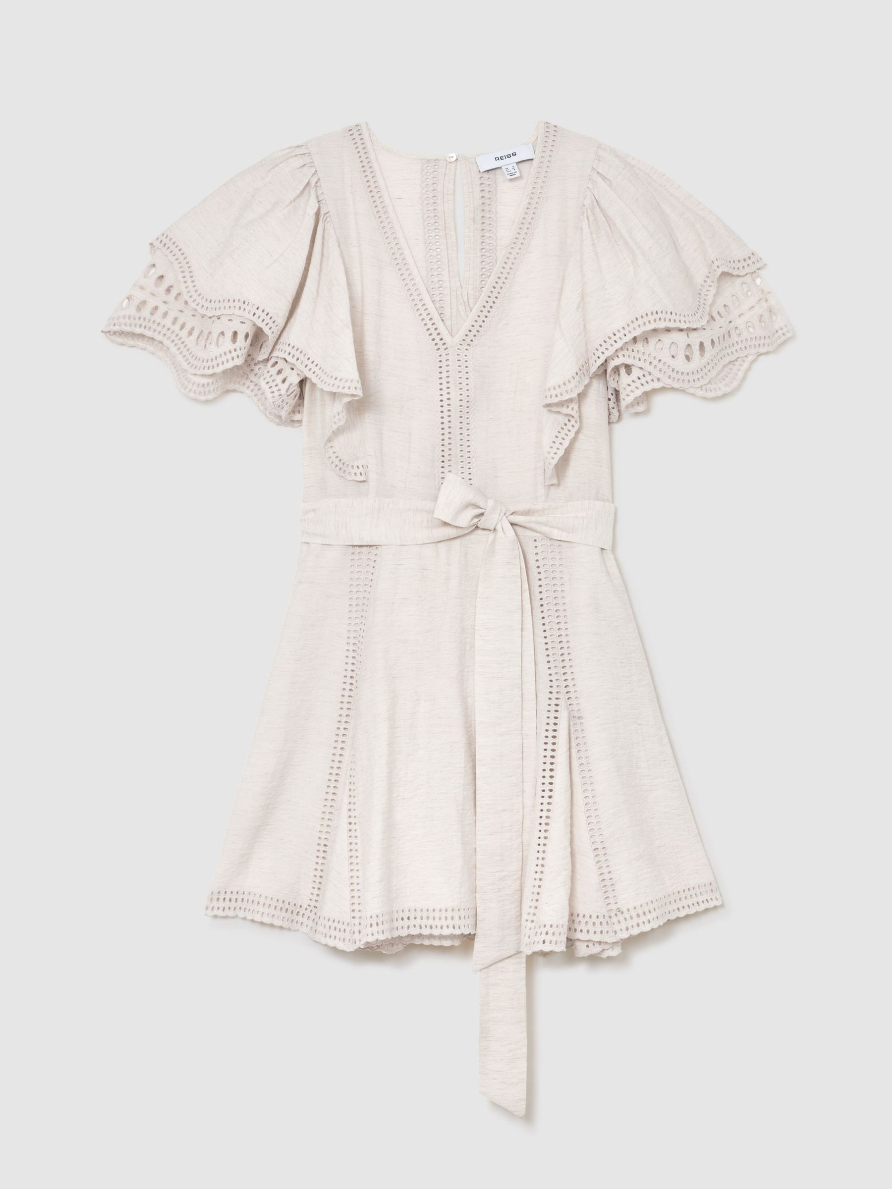 Broderie Anglaise Belted Flippy Dress in Cream - Image 2 of 6
