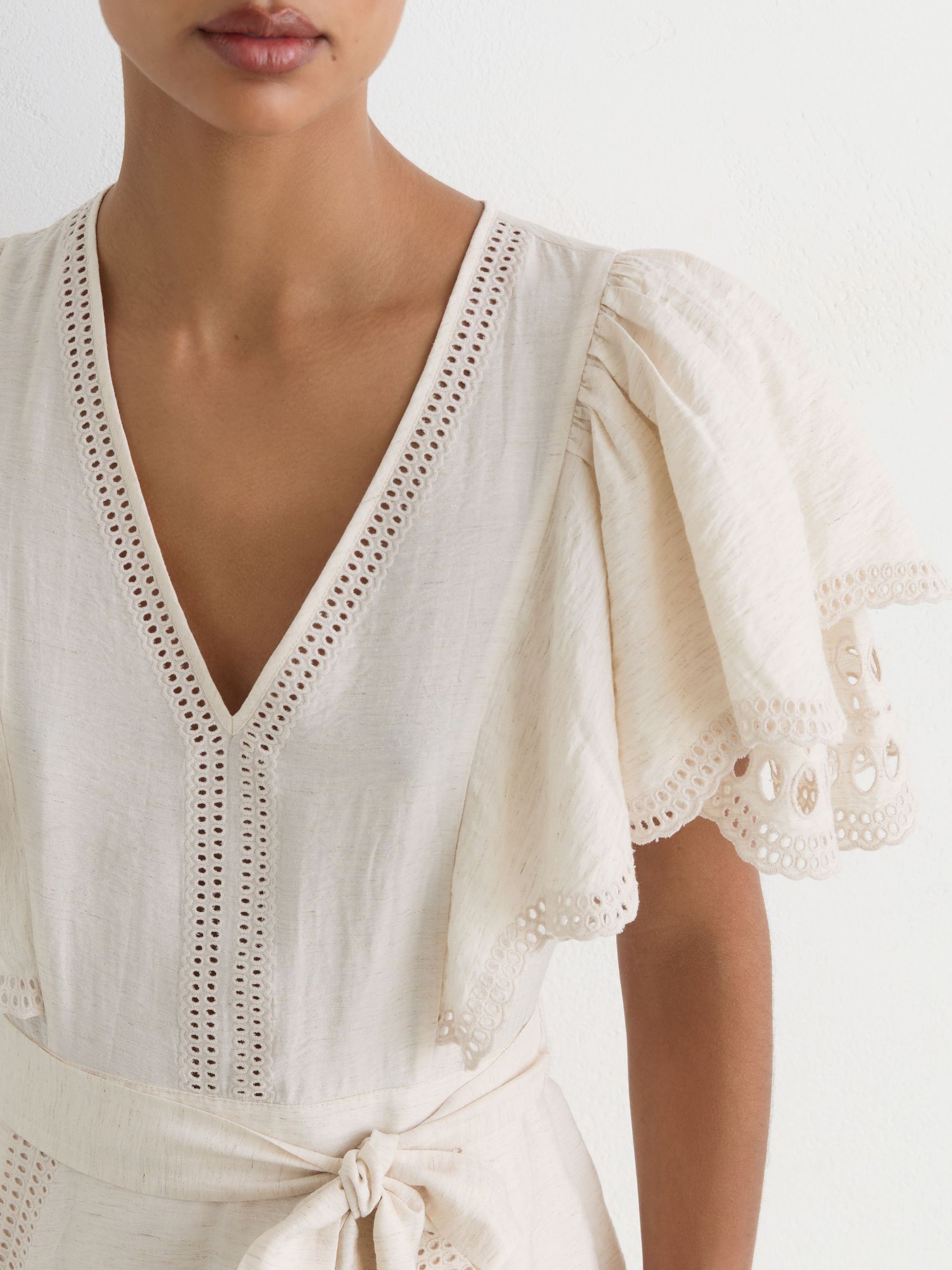 Broderie Anglaise Belted Flippy Dress in Cream - Image 4 of 6