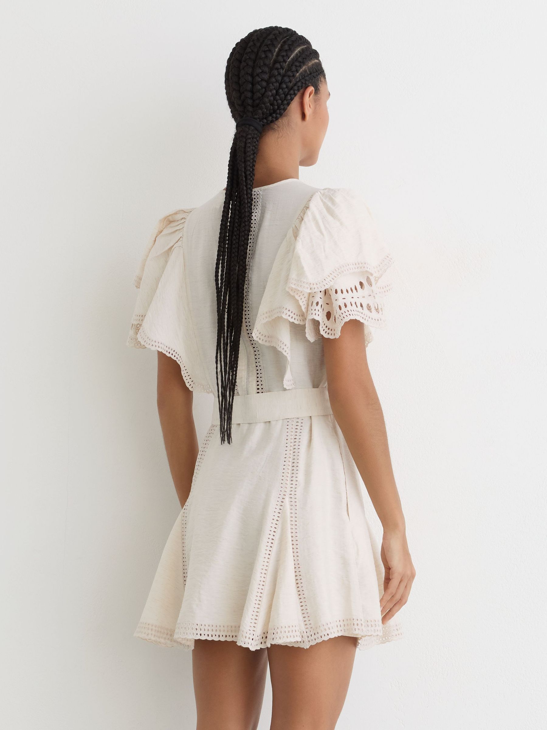 Broderie Anglaise Belted Flippy Dress in Cream - Image 5 of 6