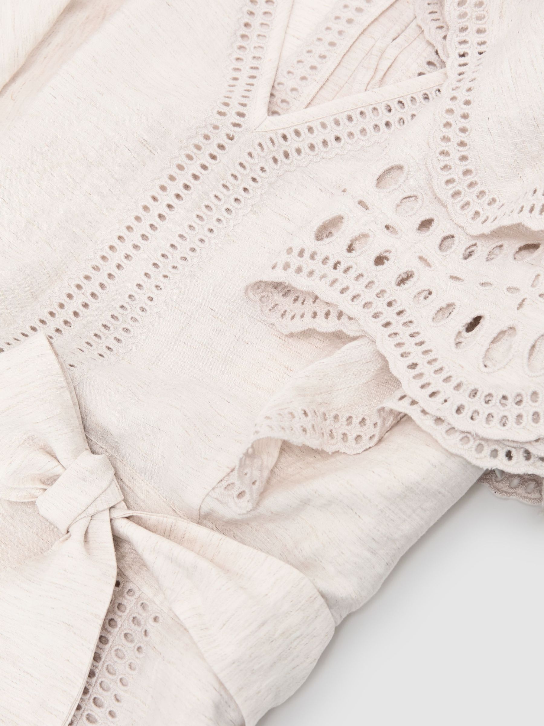 Broderie Anglaise Belted Flippy Dress in Cream - Image 6 of 6