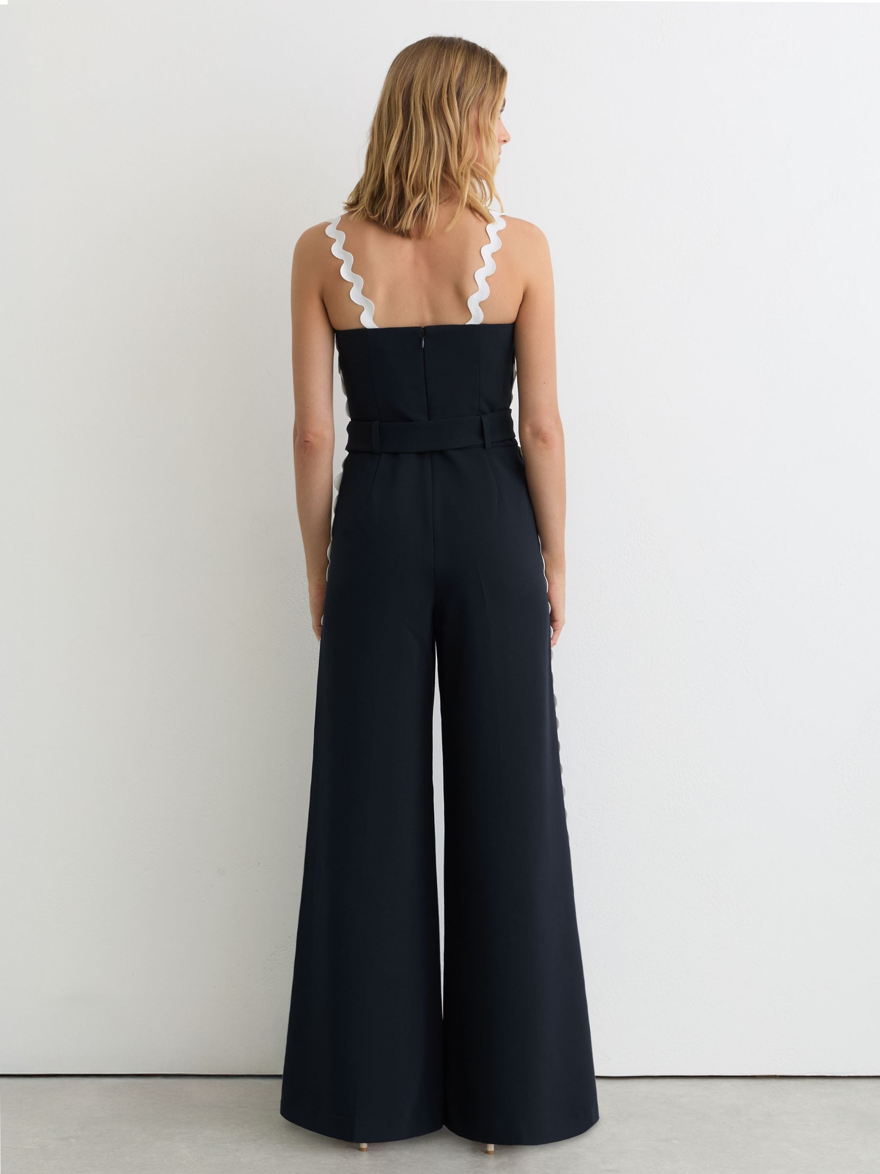 Petite Ric-Rac Trim Wide-Leg Jumpsuit in Navy/Ivory - image 4