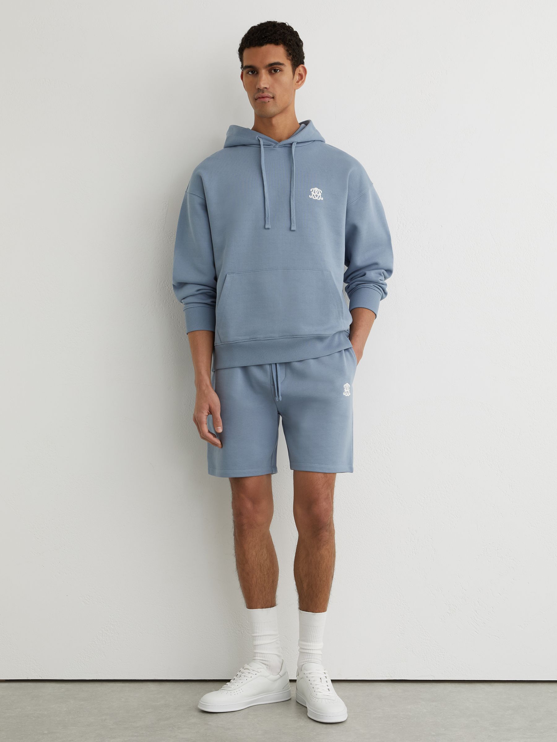 Monogram Embroidered Cotton Shorts in Powder Blue - image 2
