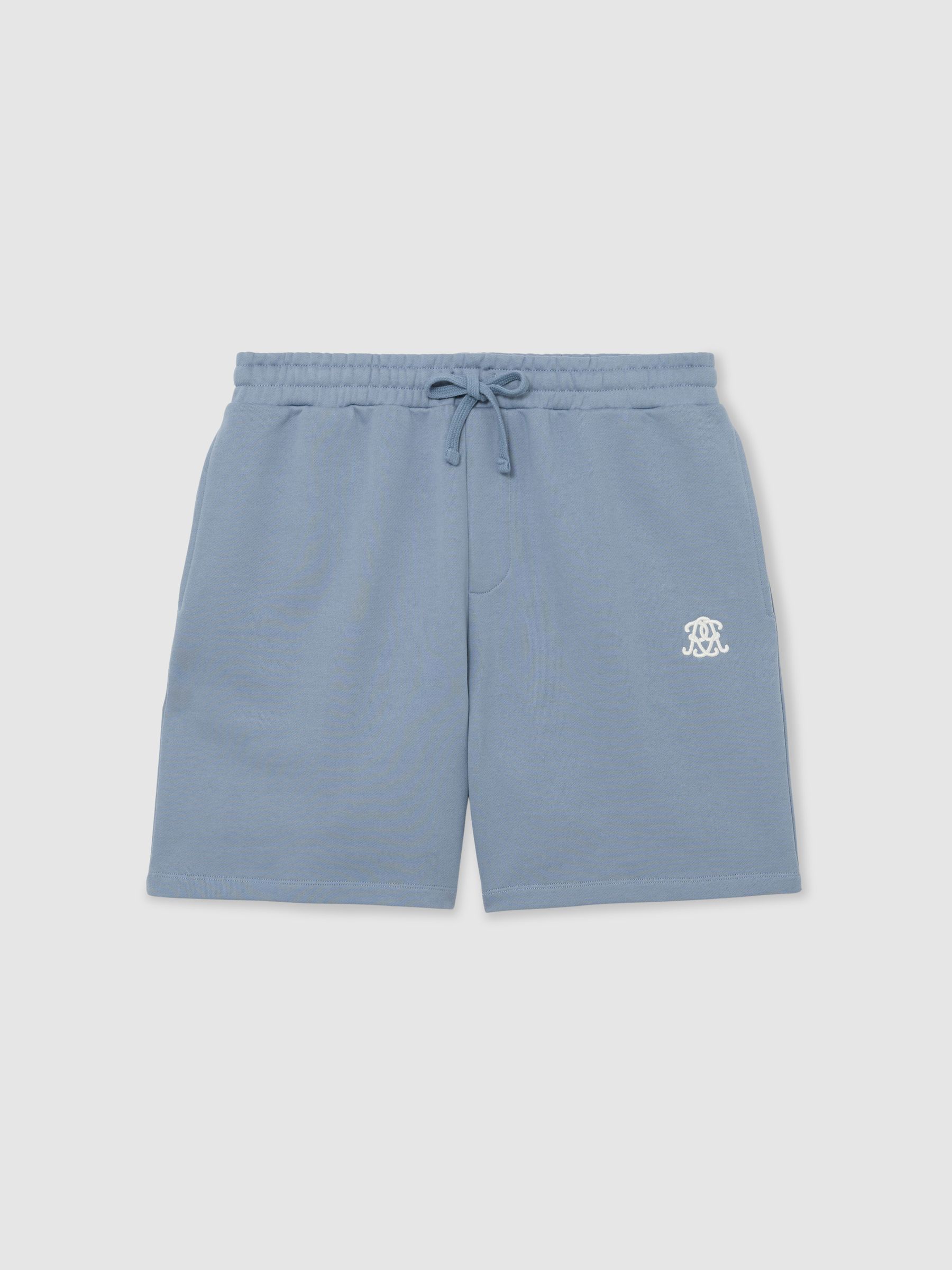 Monogram Embroidered Cotton Shorts in Powder Blue - image 1