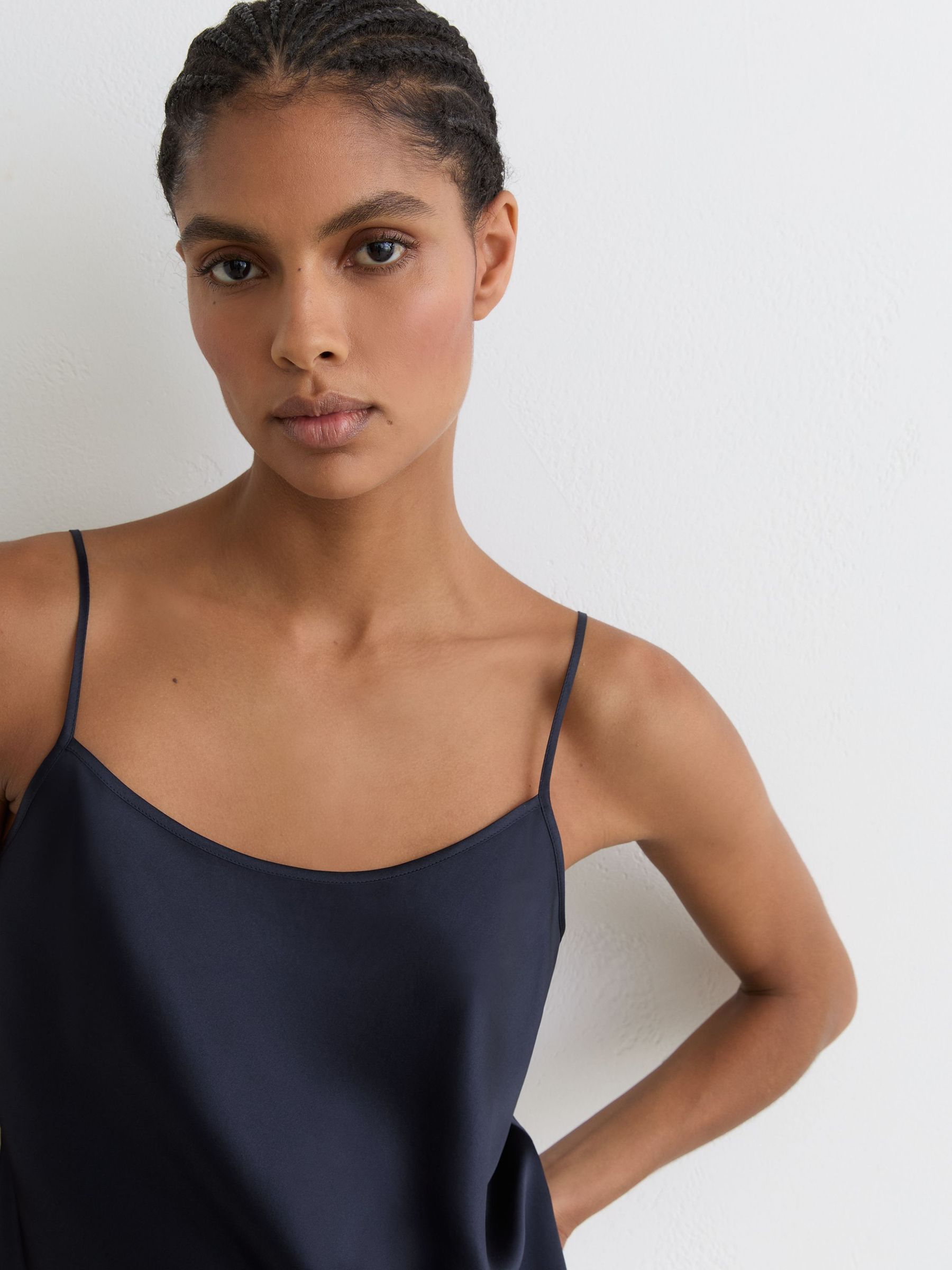 Silk Cami Top in Navy - Image 1 of 5 Silk Cami Top in Navy - Image 1 of 5