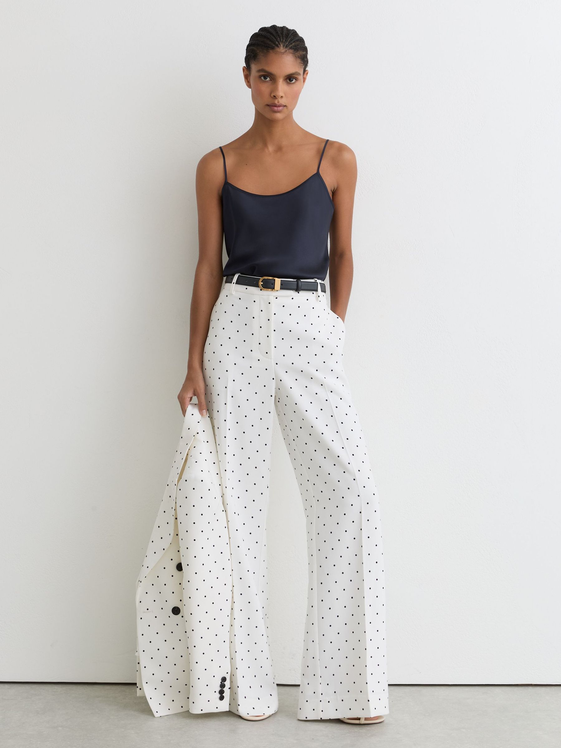 Silk Cami Top in Navy - Image 3 of 5