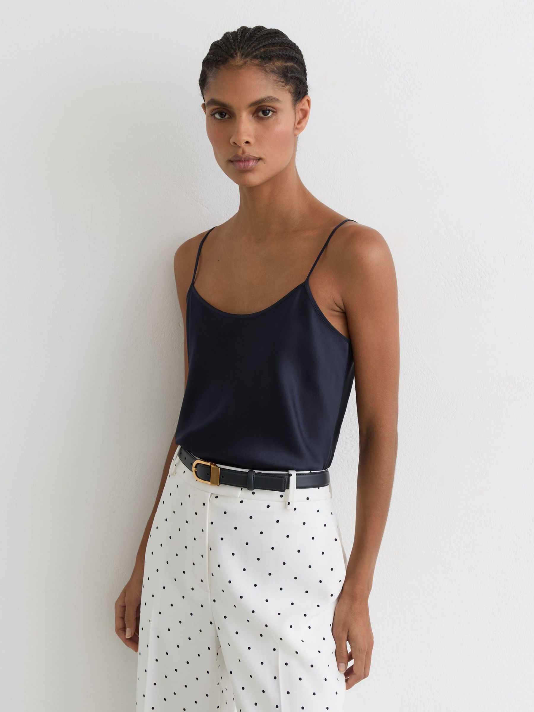 Silk Cami Top in Navy - Image 4 of 5