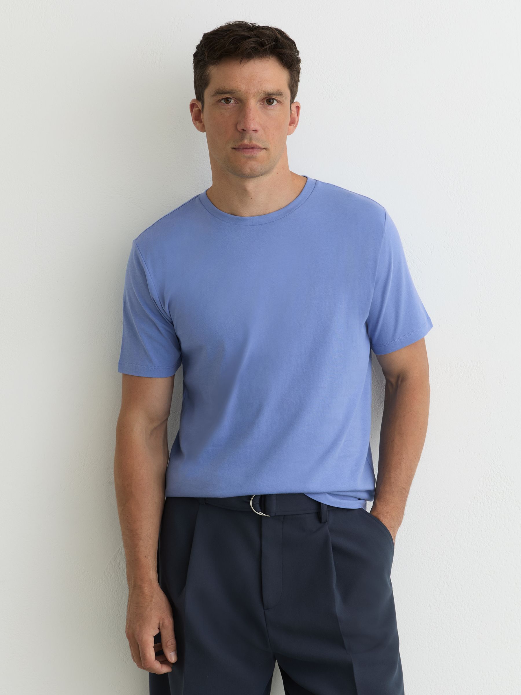 Cotton Crew-Neck Tailored-Fit T-Shirt in Cornflower Blue - Image 1 of 6